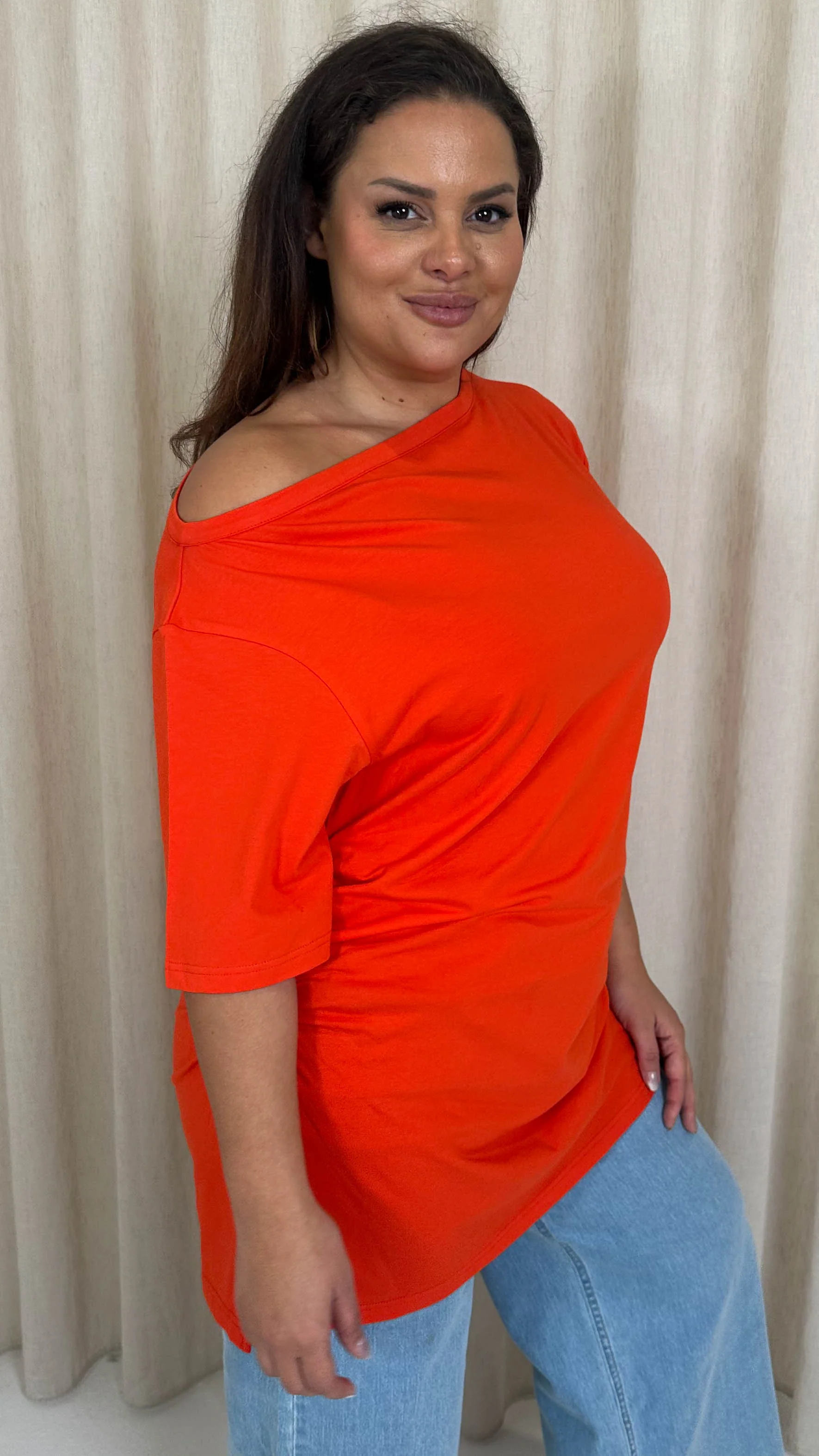 CurveWow Cinched Waist Drop Shoulder Top Red - Image 3