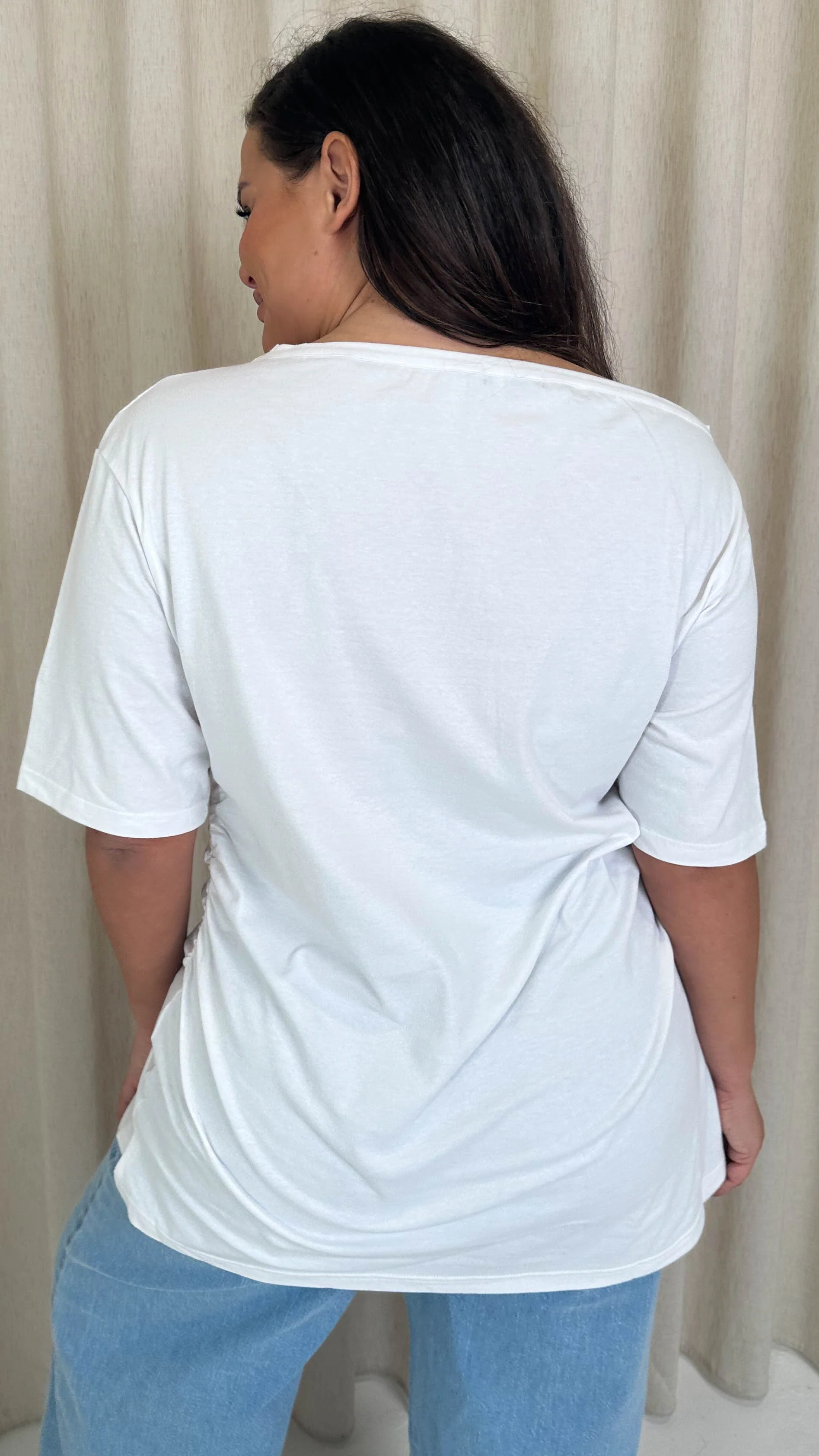 CurveWow Cinched Waist Drop Shoulder Top White - Image 6