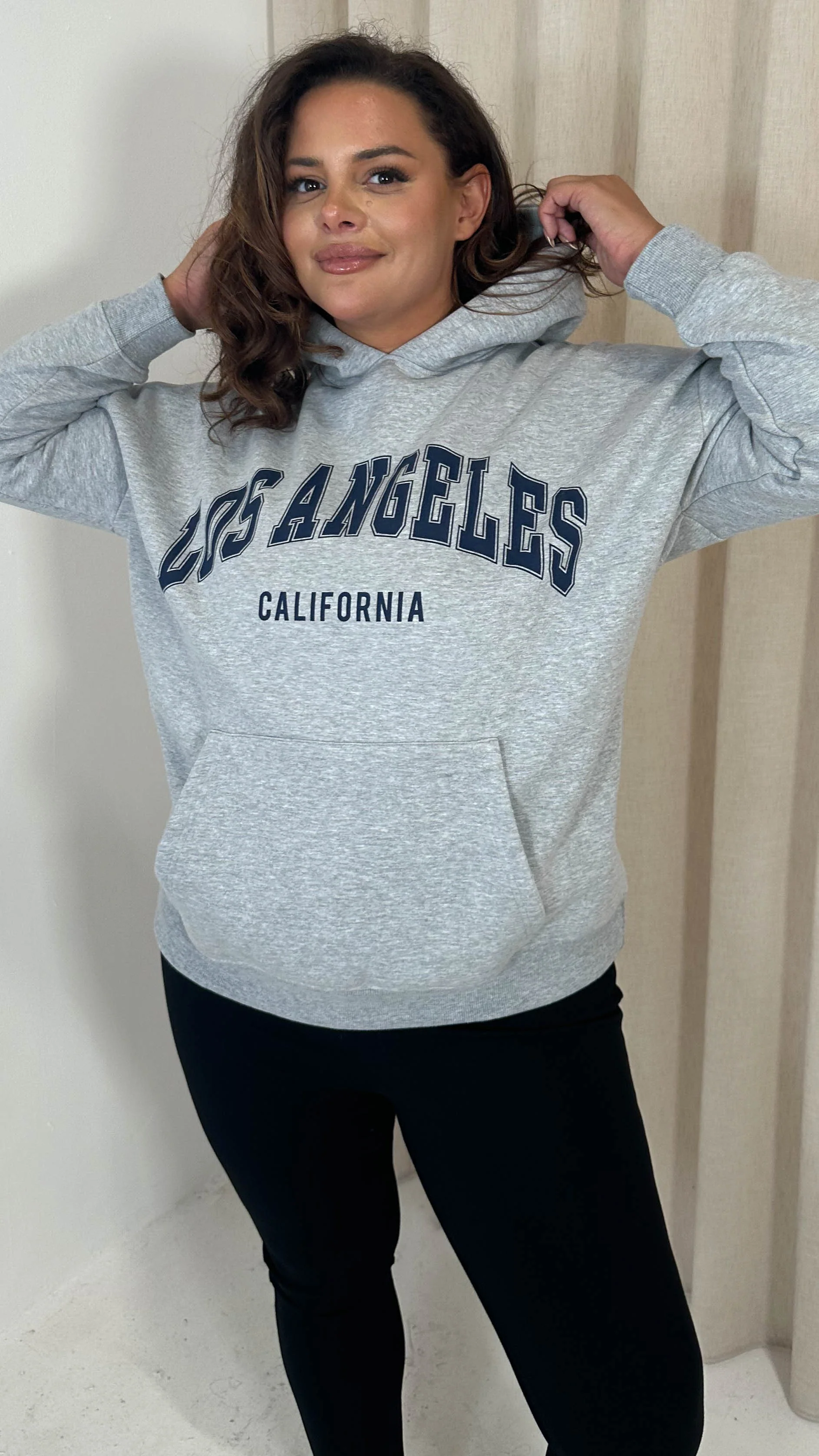 CurveWow 'Los Angeles' Slogan Hoodie Grey - Image 5