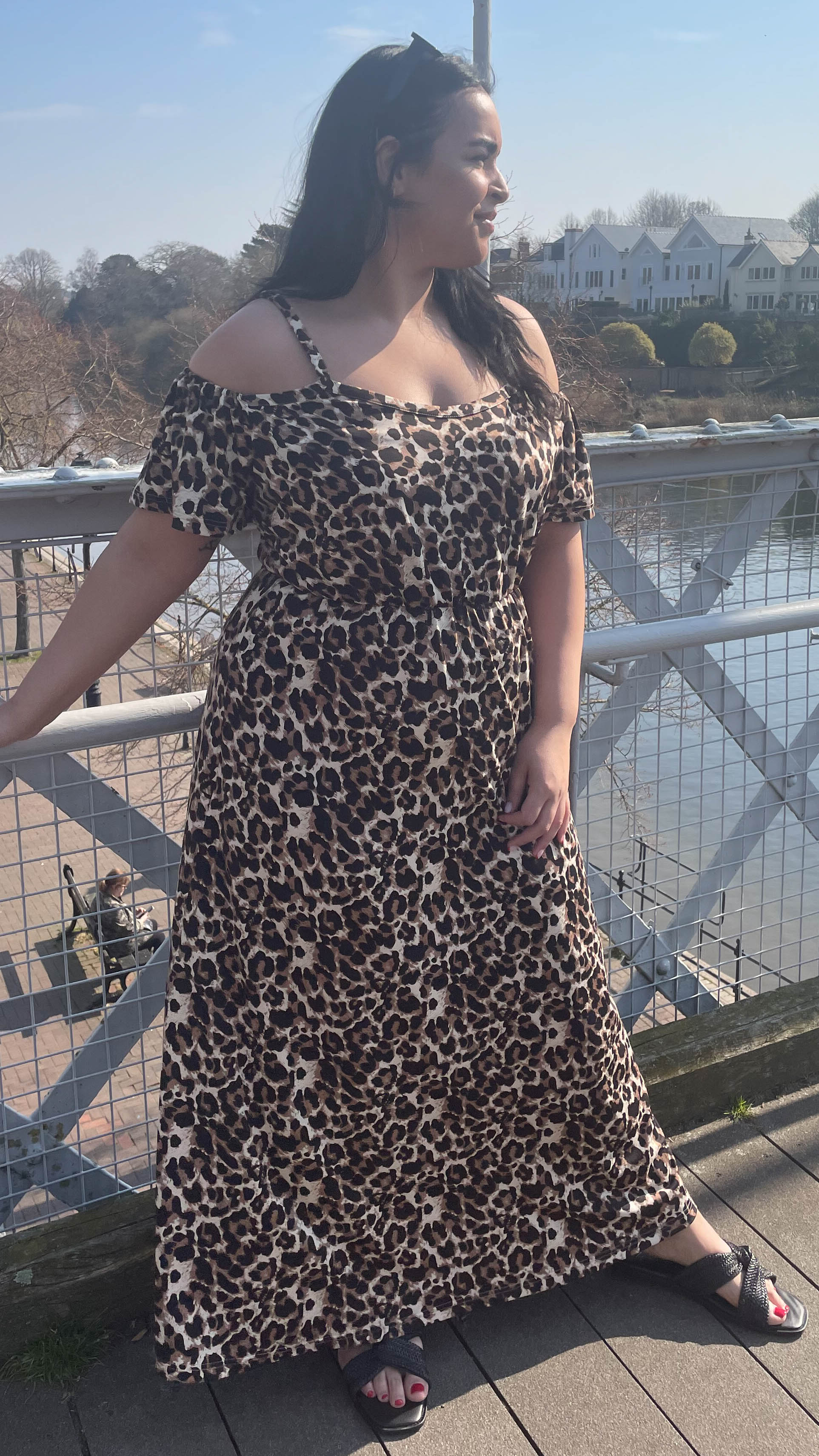 CurveWow Cold Shoulder Maxi Dress Leopard - Image 7