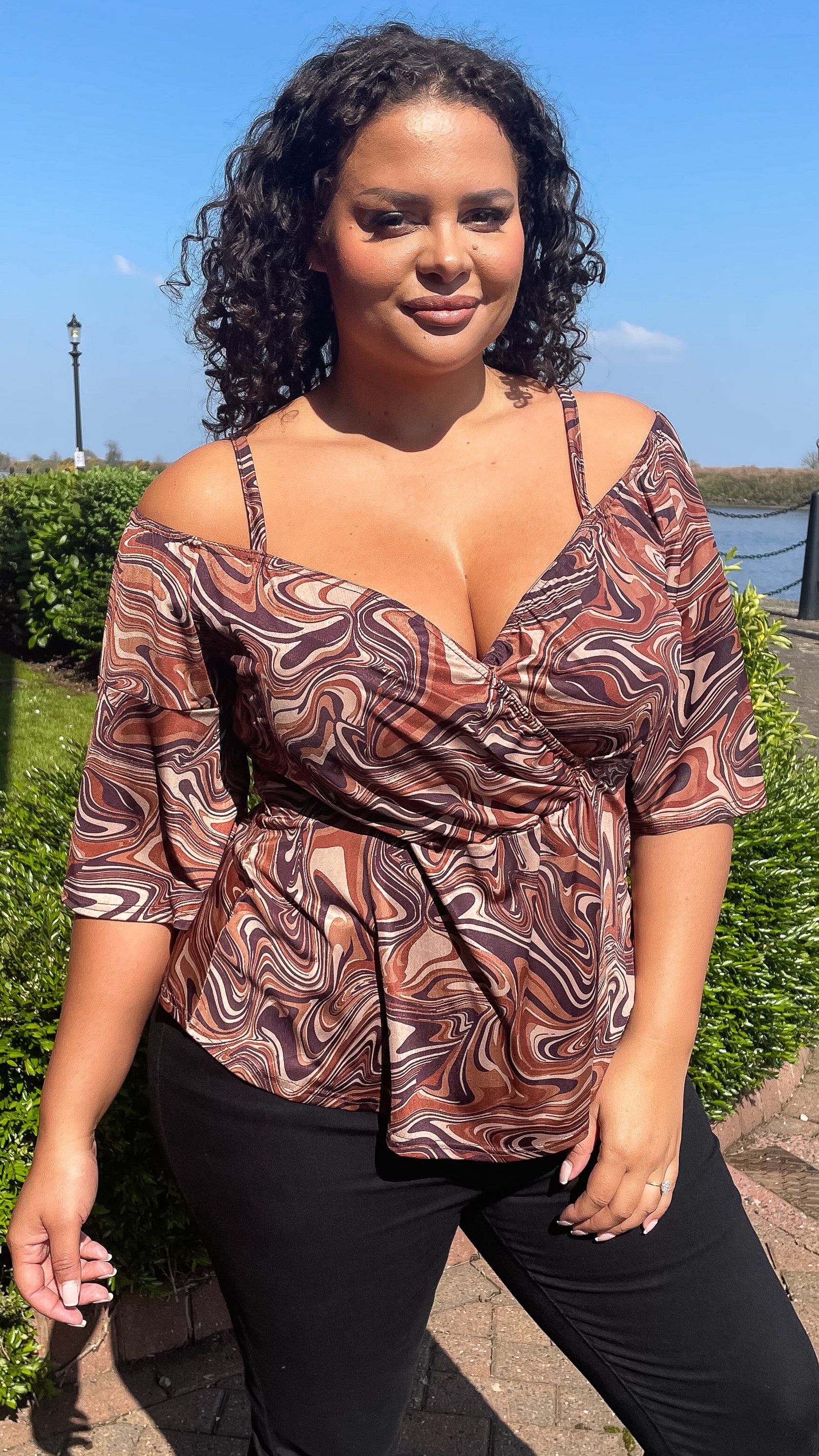 CurveWow Cold Shoulder Tunic Chocolate Marble - Image 6