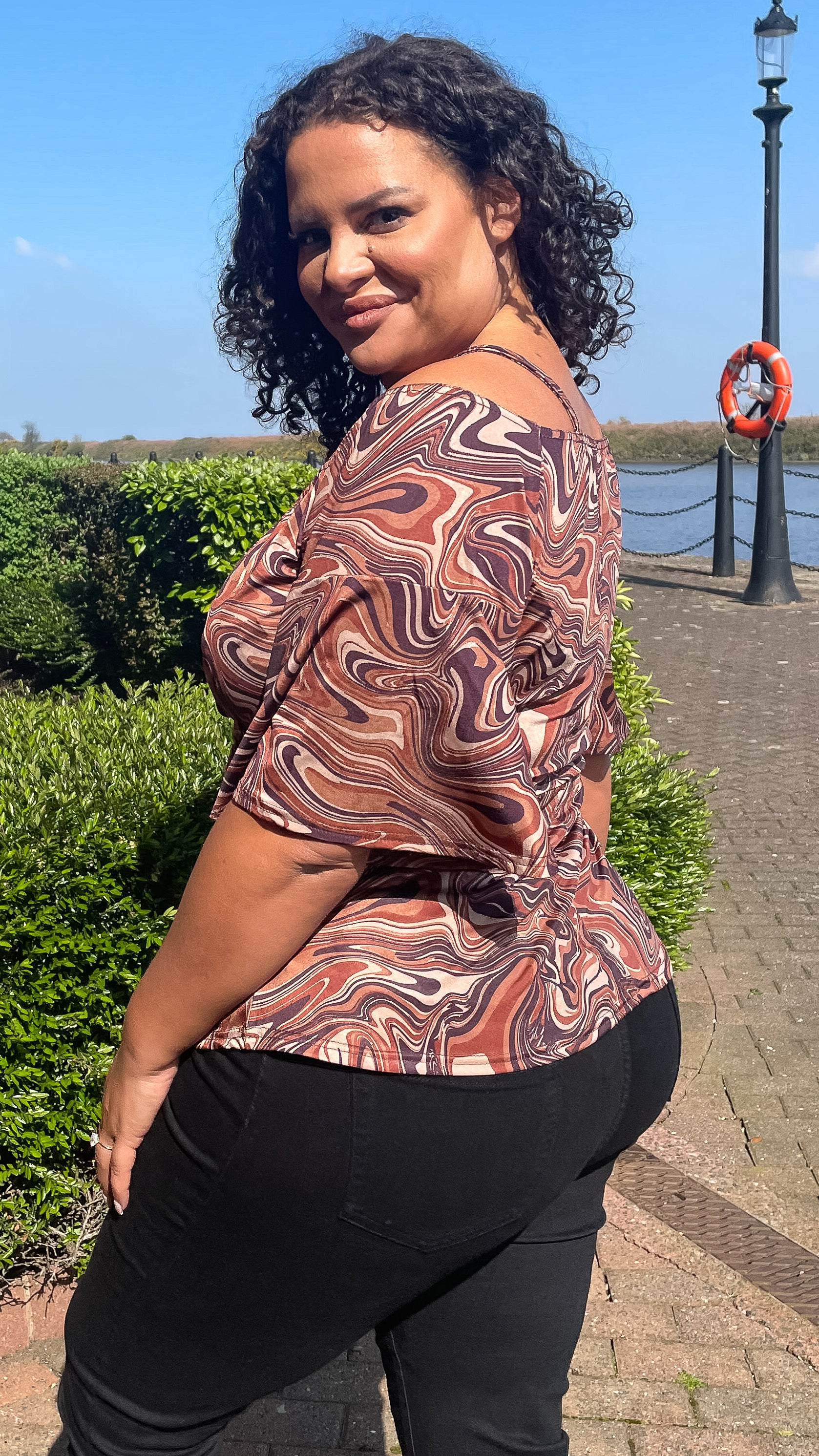 CurveWow Cold Shoulder Tunic Chocolate Marble - Image 8