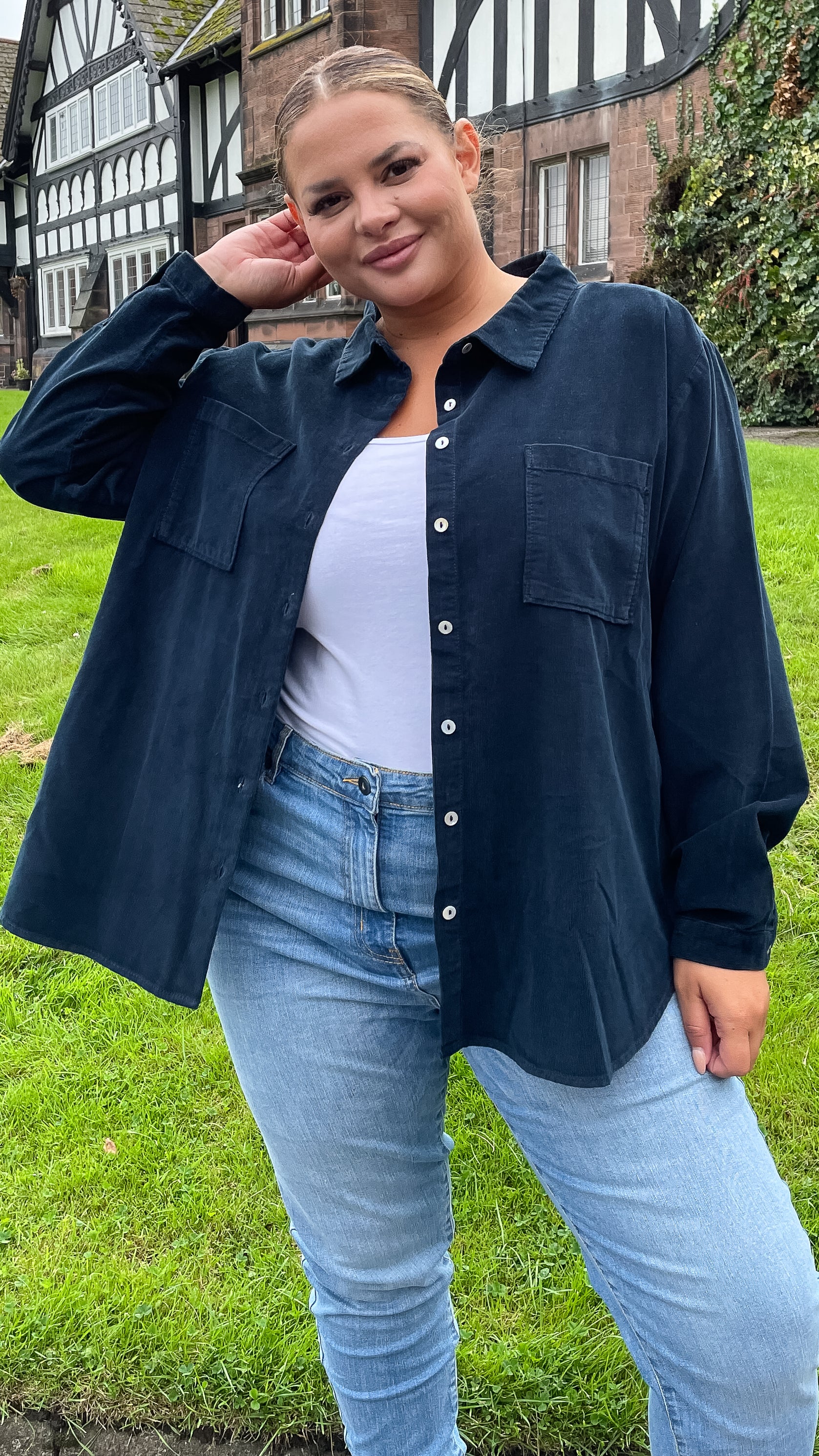 CurveWow Cord Shirt Navy - Image 2