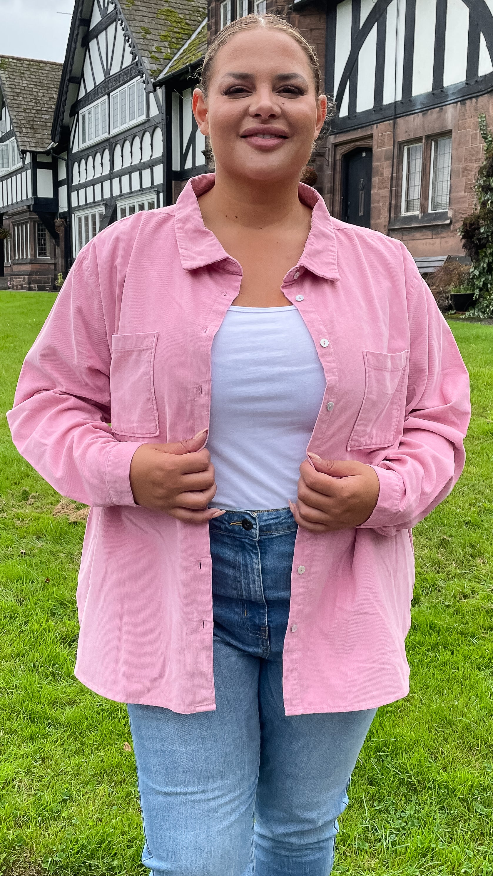 CurveWow Cord Shirt Pink - Image 3