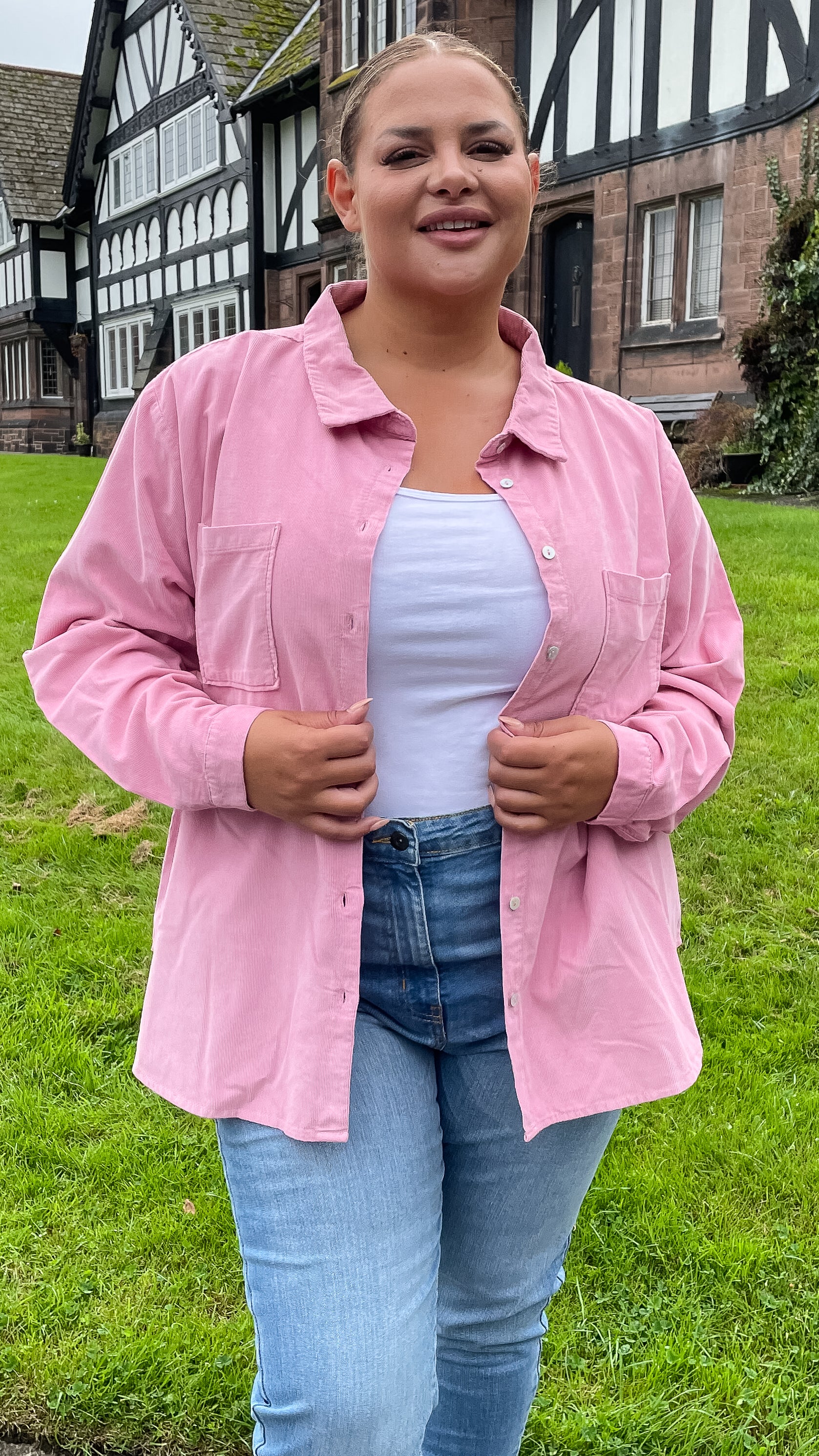 CurveWow Cord Shirt Pink - Image 4