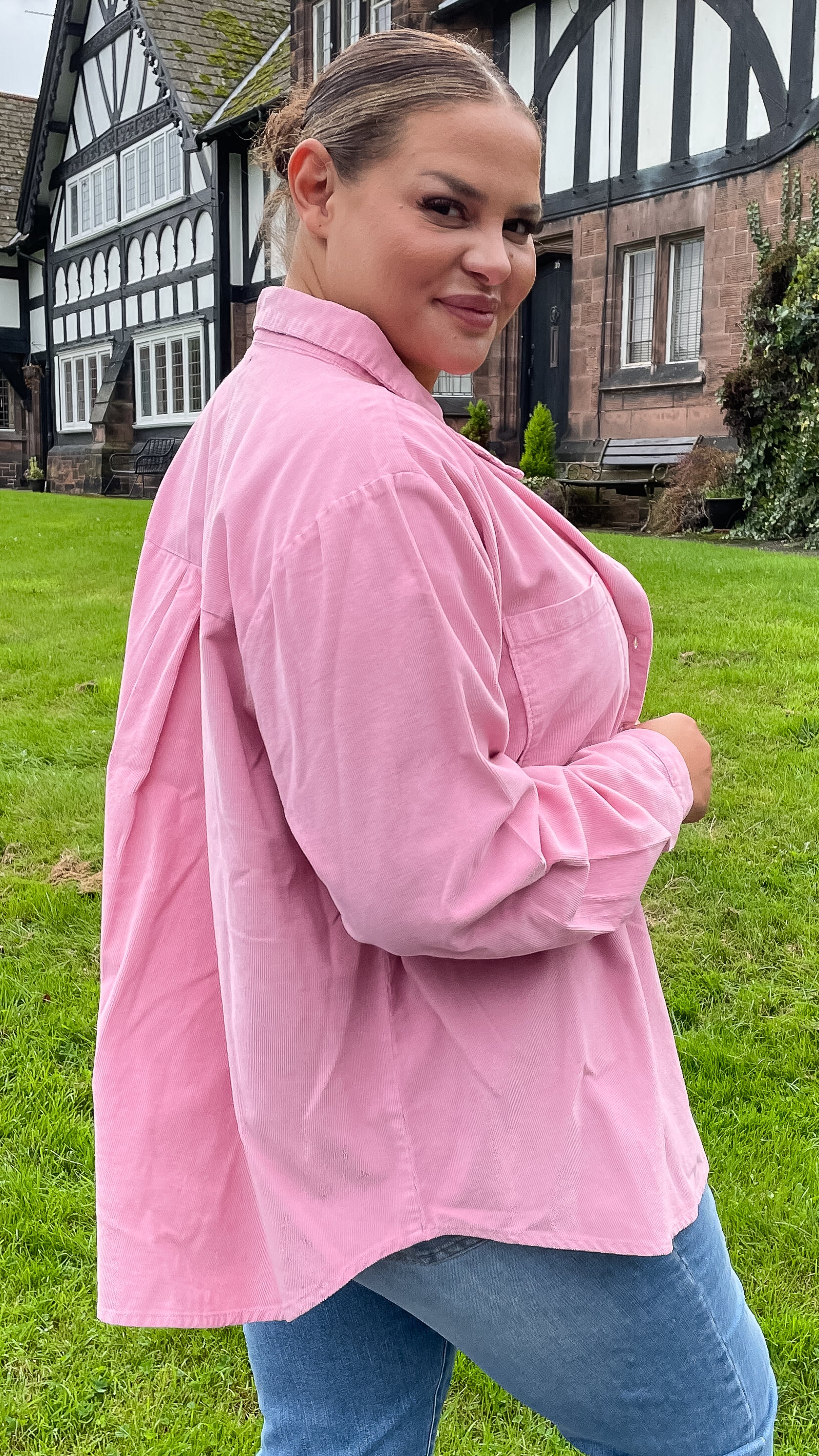 CurveWow Cord Shirt Pink - Image 6