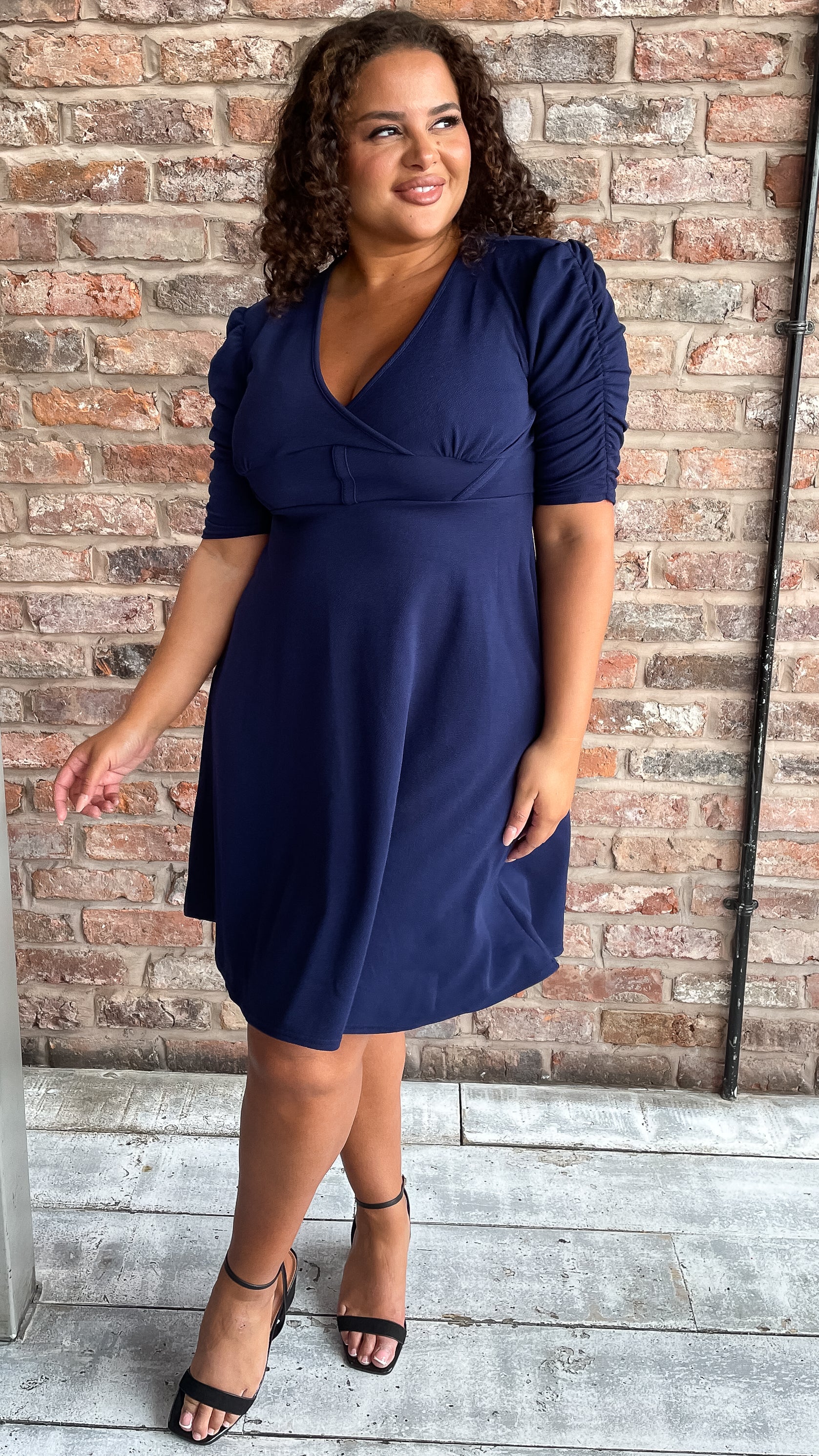 CurveWow Corset Waist Wrap Dress Navy - Image 5