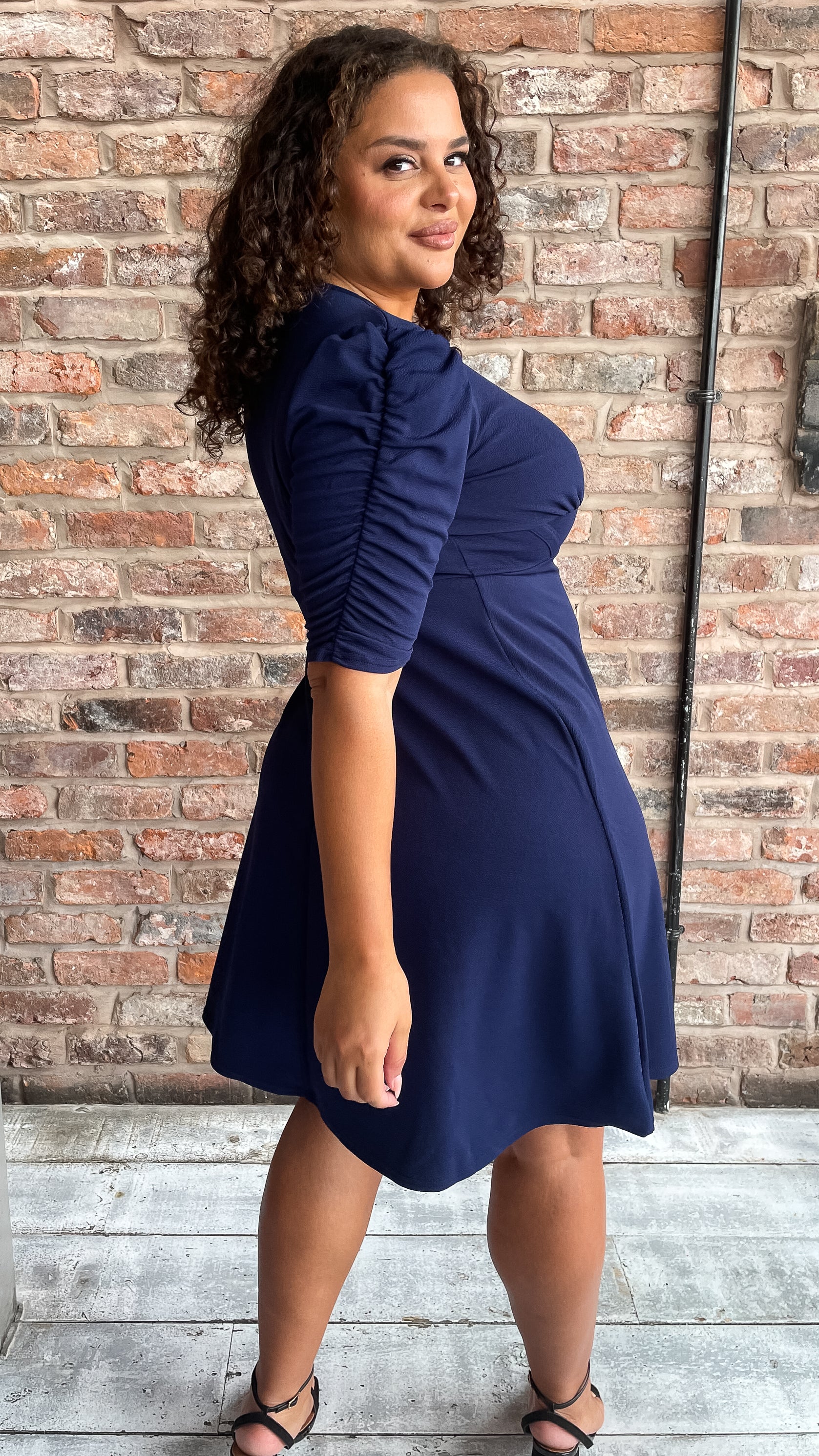 CurveWow Corset Waist Wrap Dress Navy - Image 8