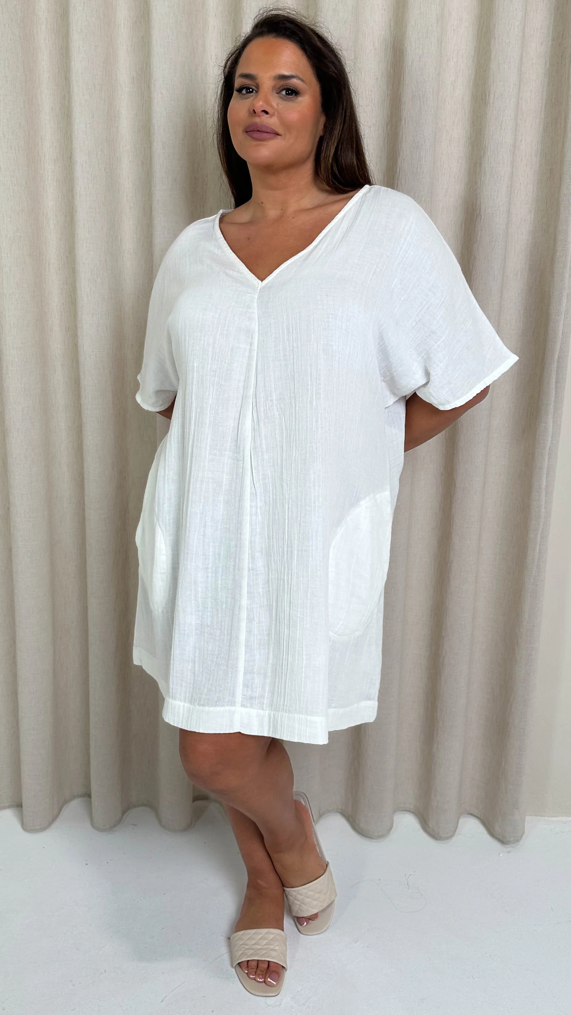 CurveWow Cotton Pocket Dress White - Image 2