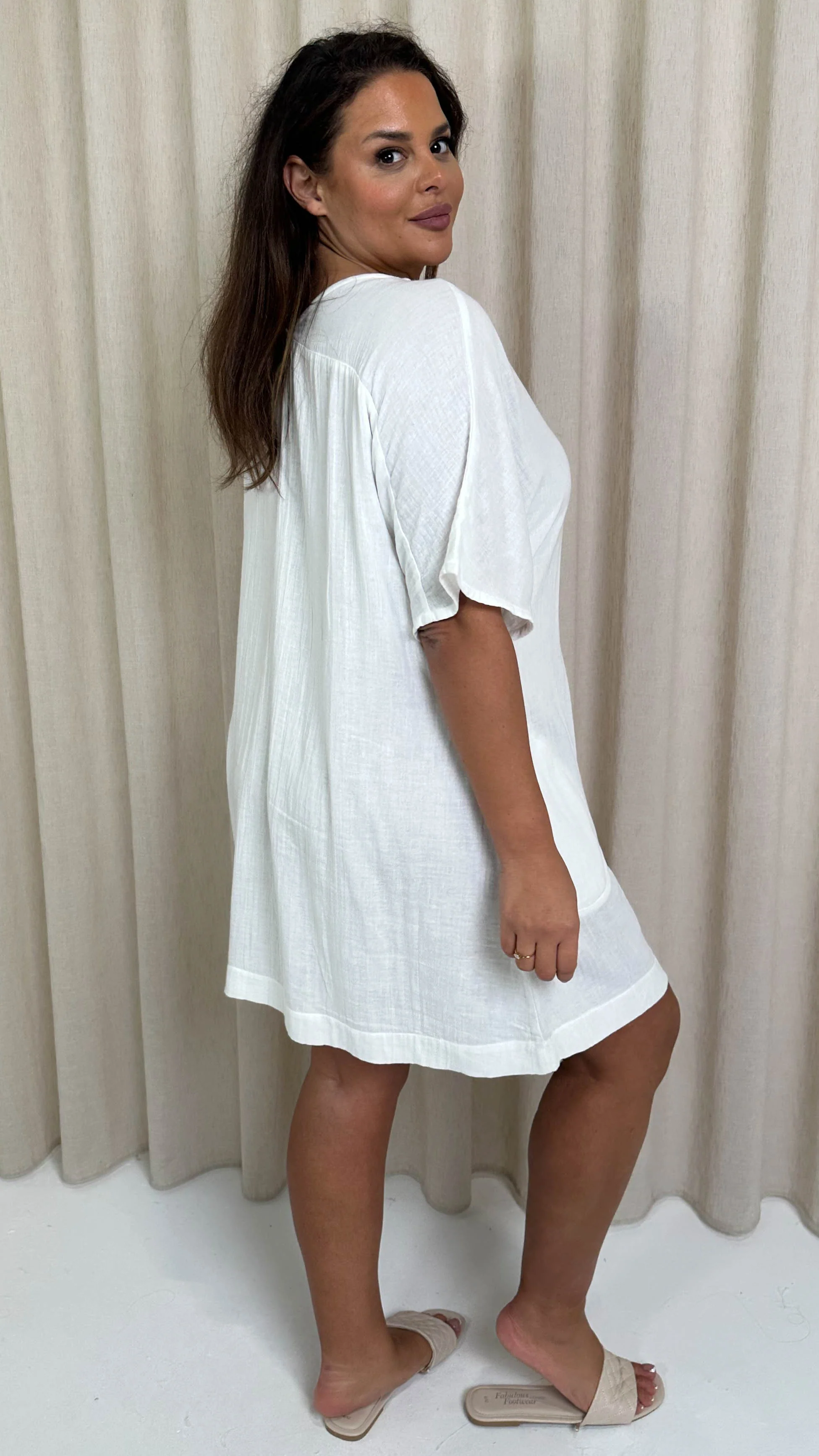 CurveWow Cotton Pocket Dress White - Image 6