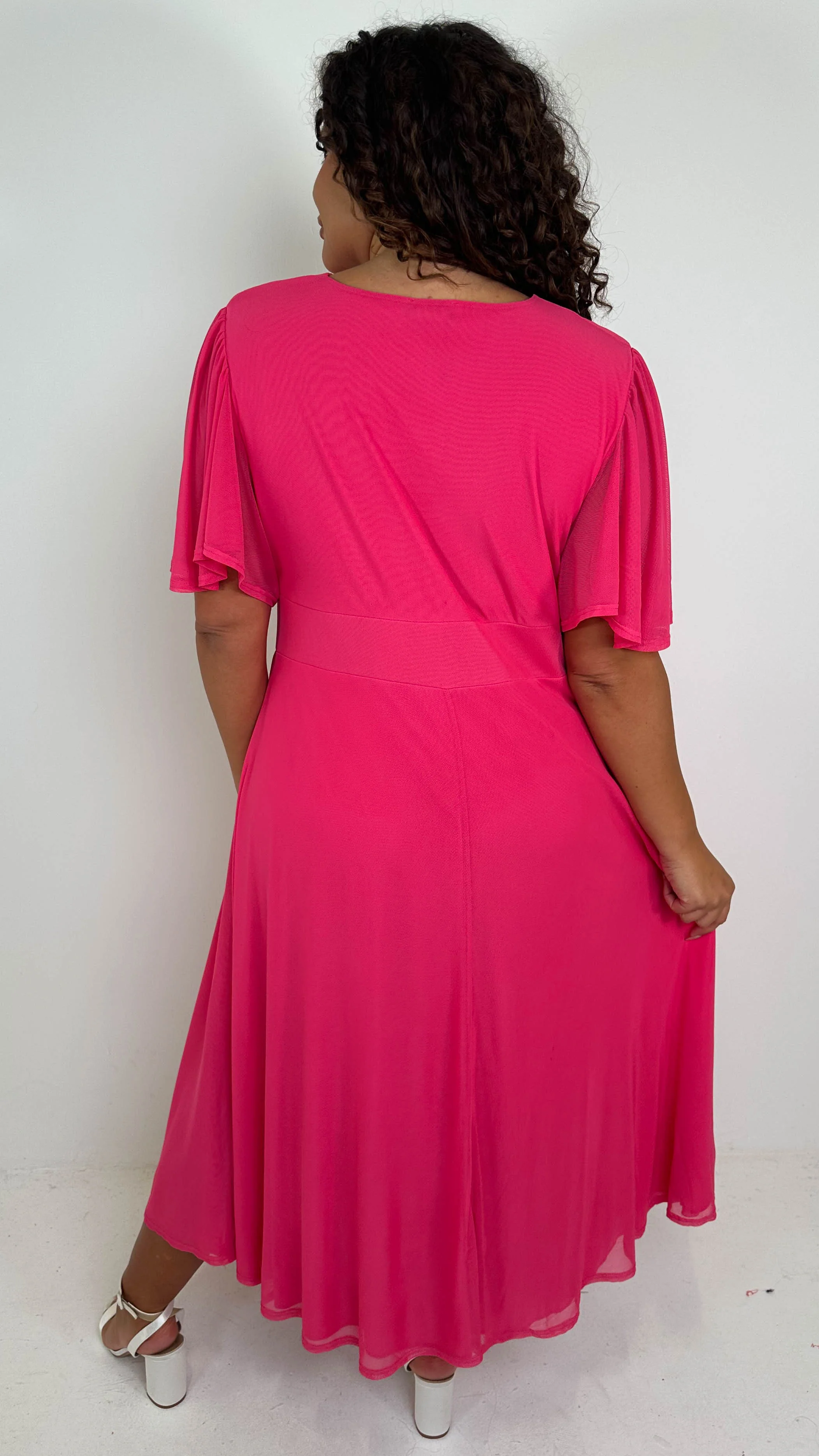 CurveWow Cowl Neck Mesh Angel Sleeve Dress Cerise - Image 8