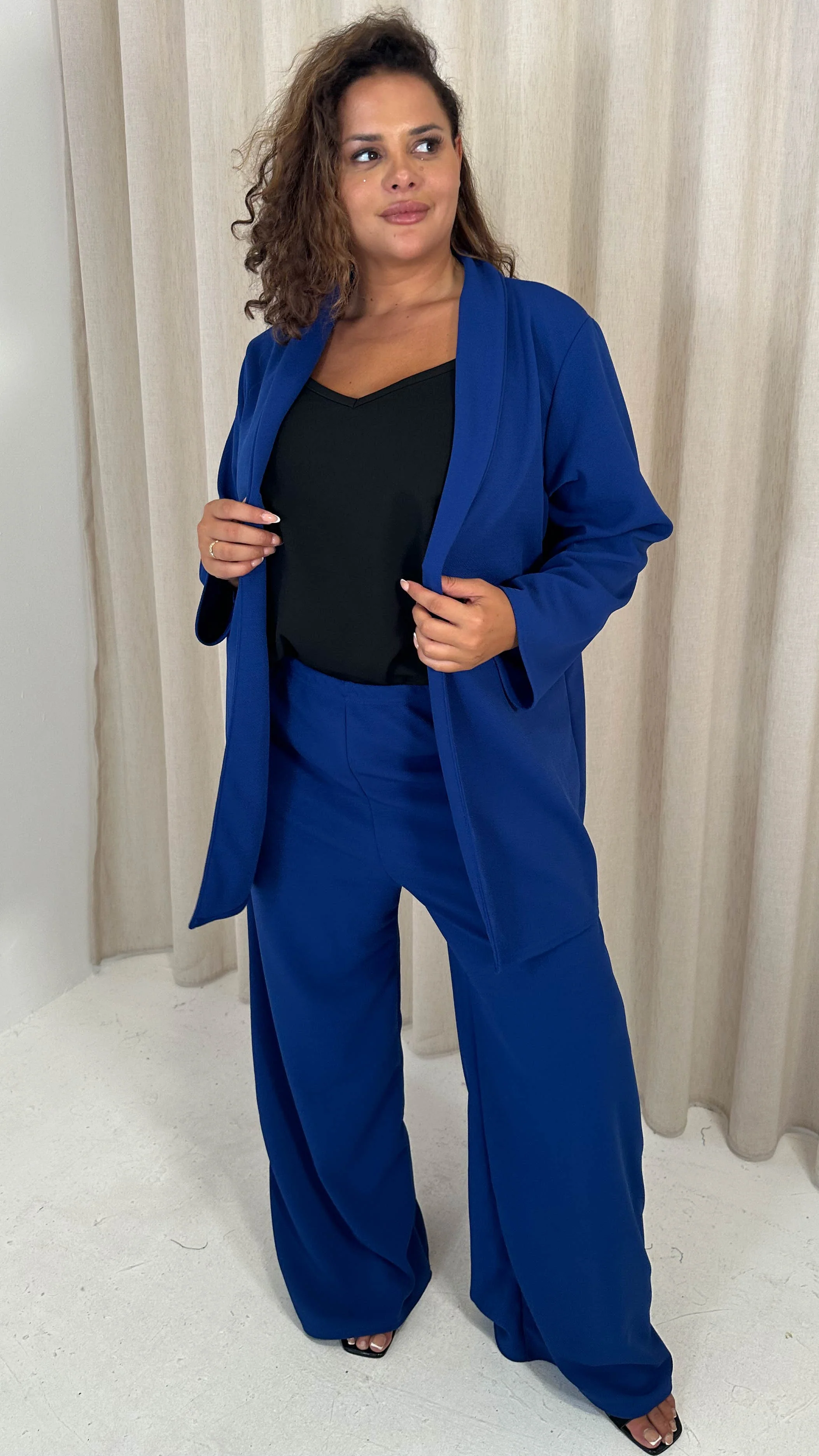 CurveWow Crepe Relaxed Wide Leg Trouser Cobalt Blue - Image 6