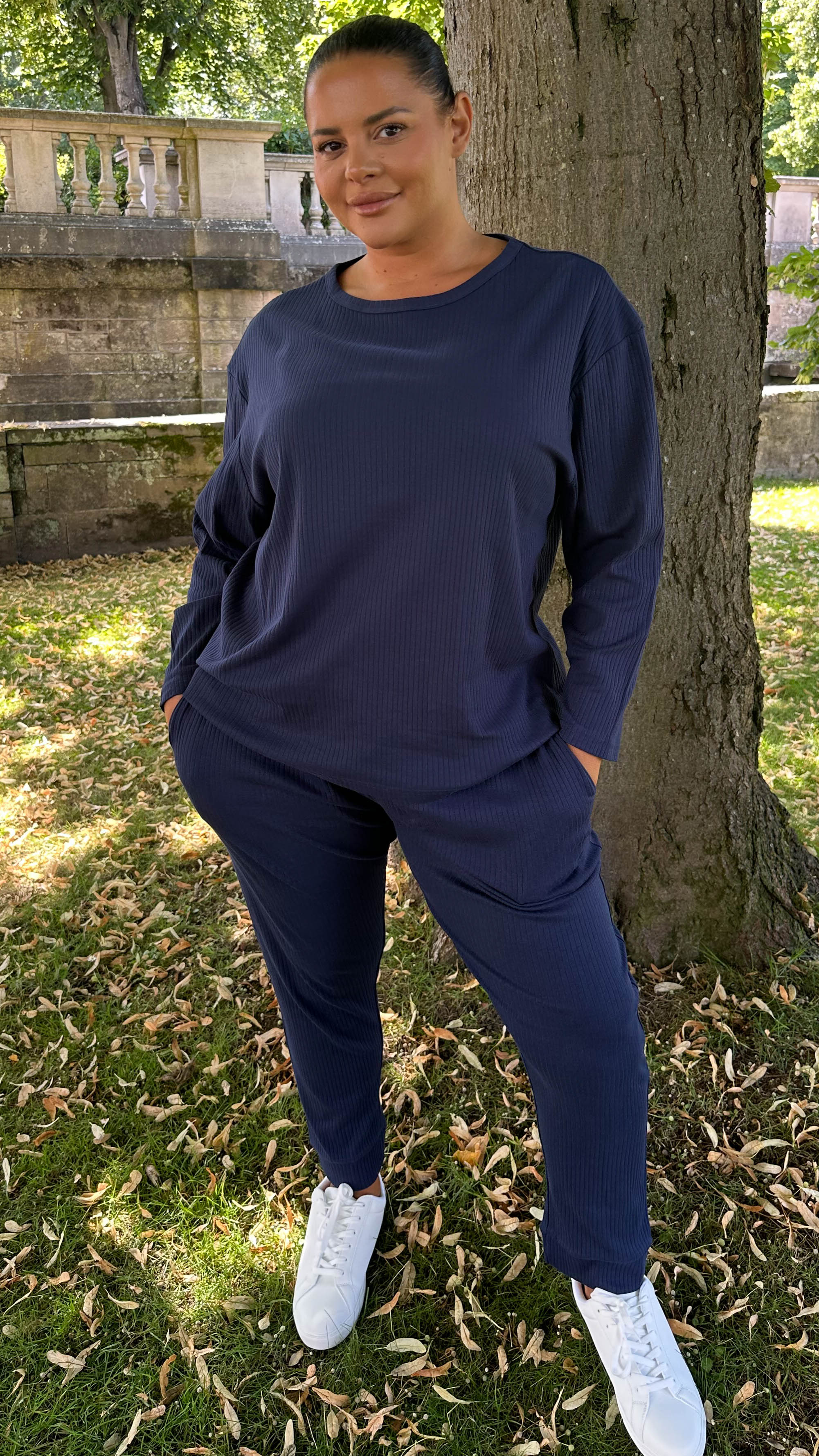 CurveWow Crew Neck Jogger Lounge Set Navy