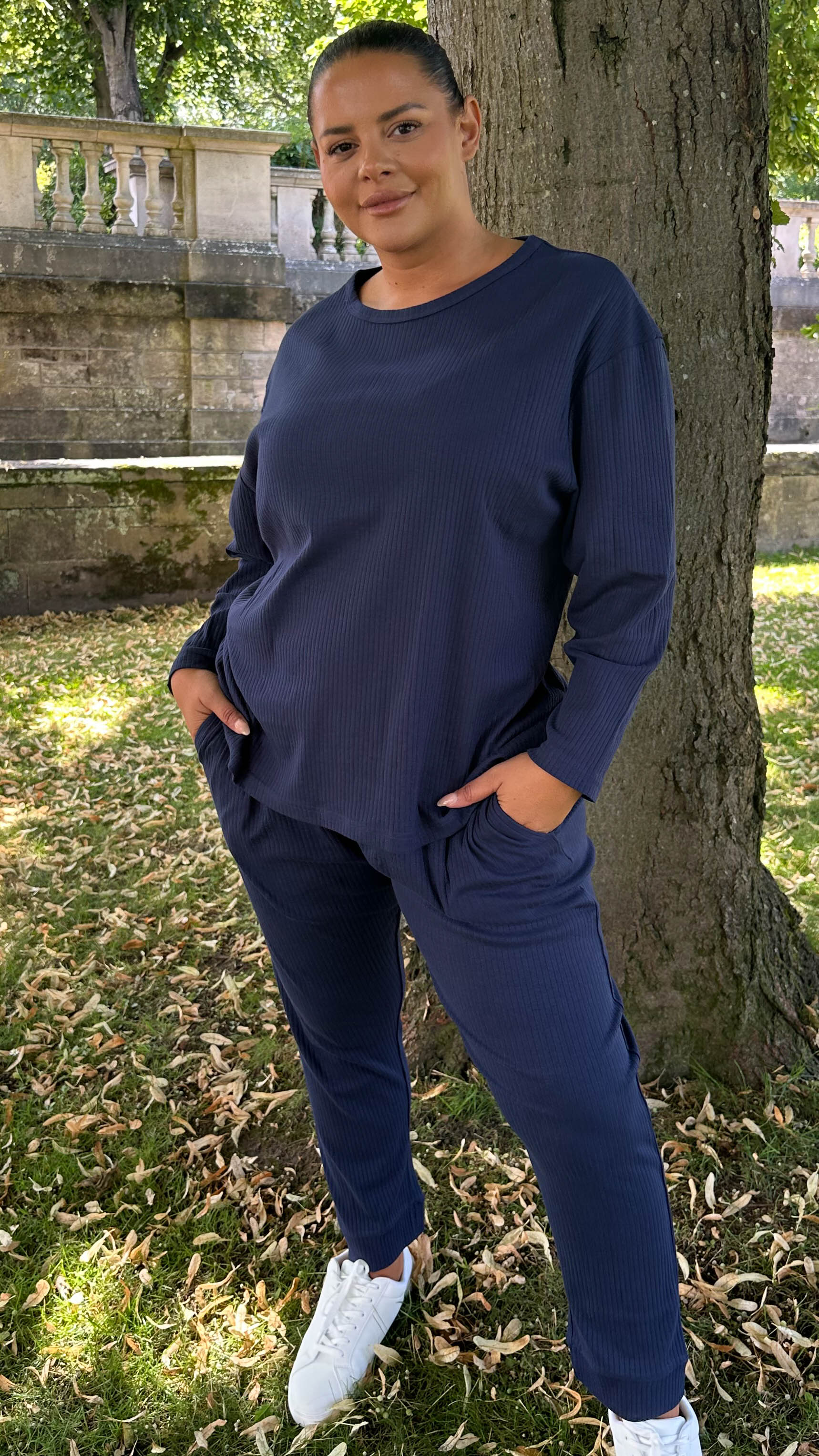 CurveWow Crew Neck Jogger Lounge Set Navy - Image 4