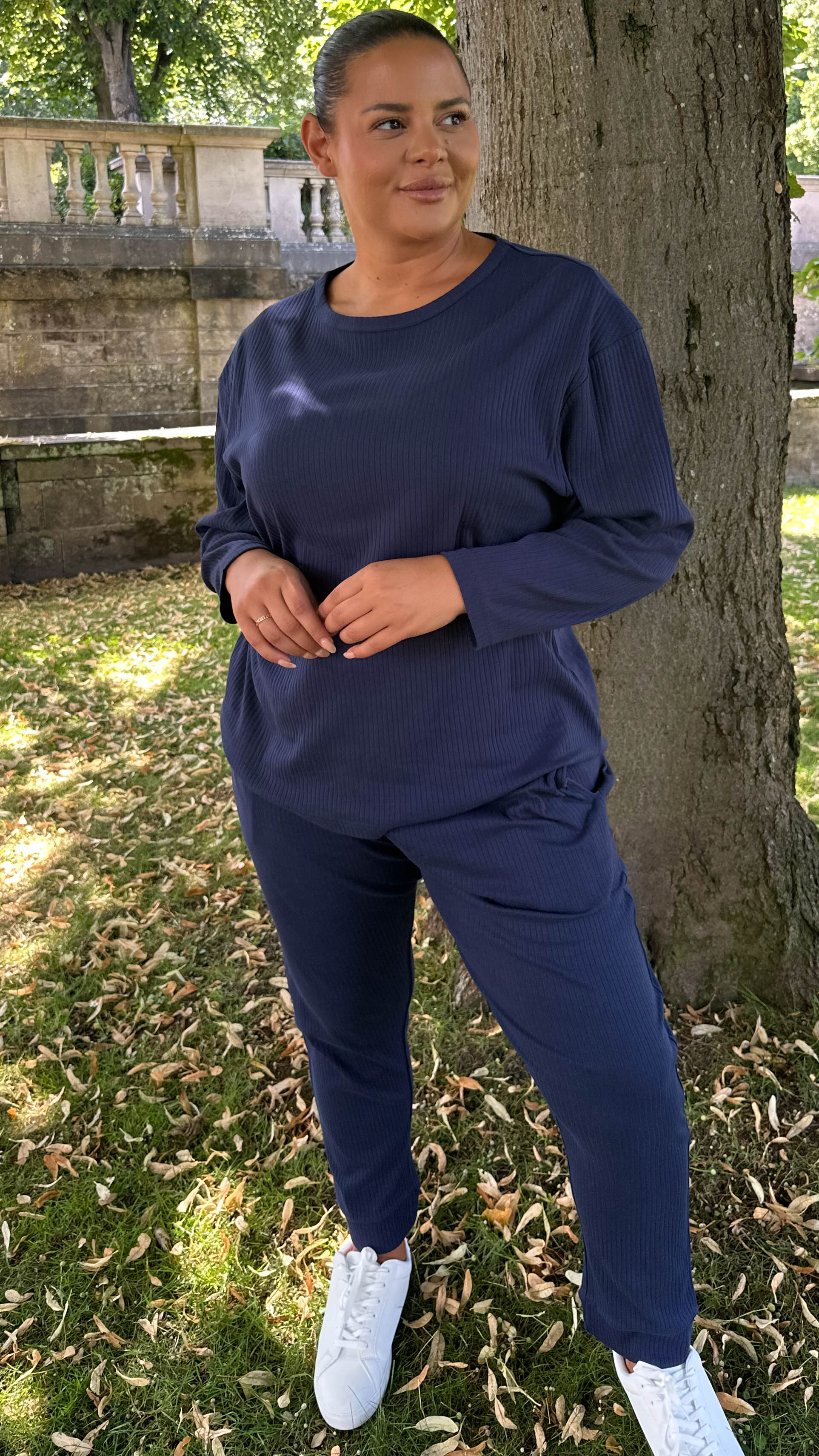 CurveWow Crew Neck Jogger Lounge Set Navy - Image 5
