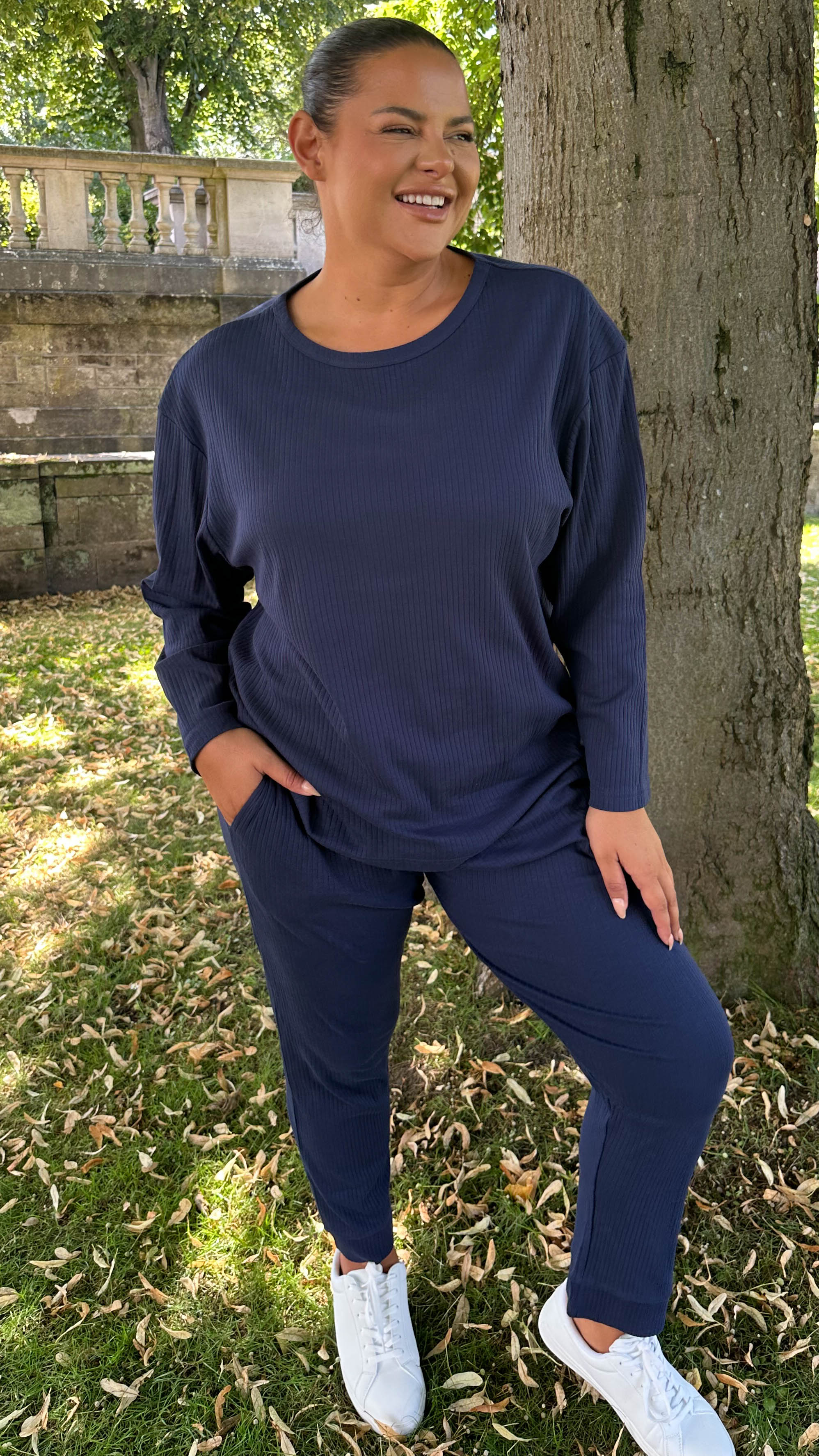 CurveWow Crew Neck Jogger Lounge Set Navy - Image 6