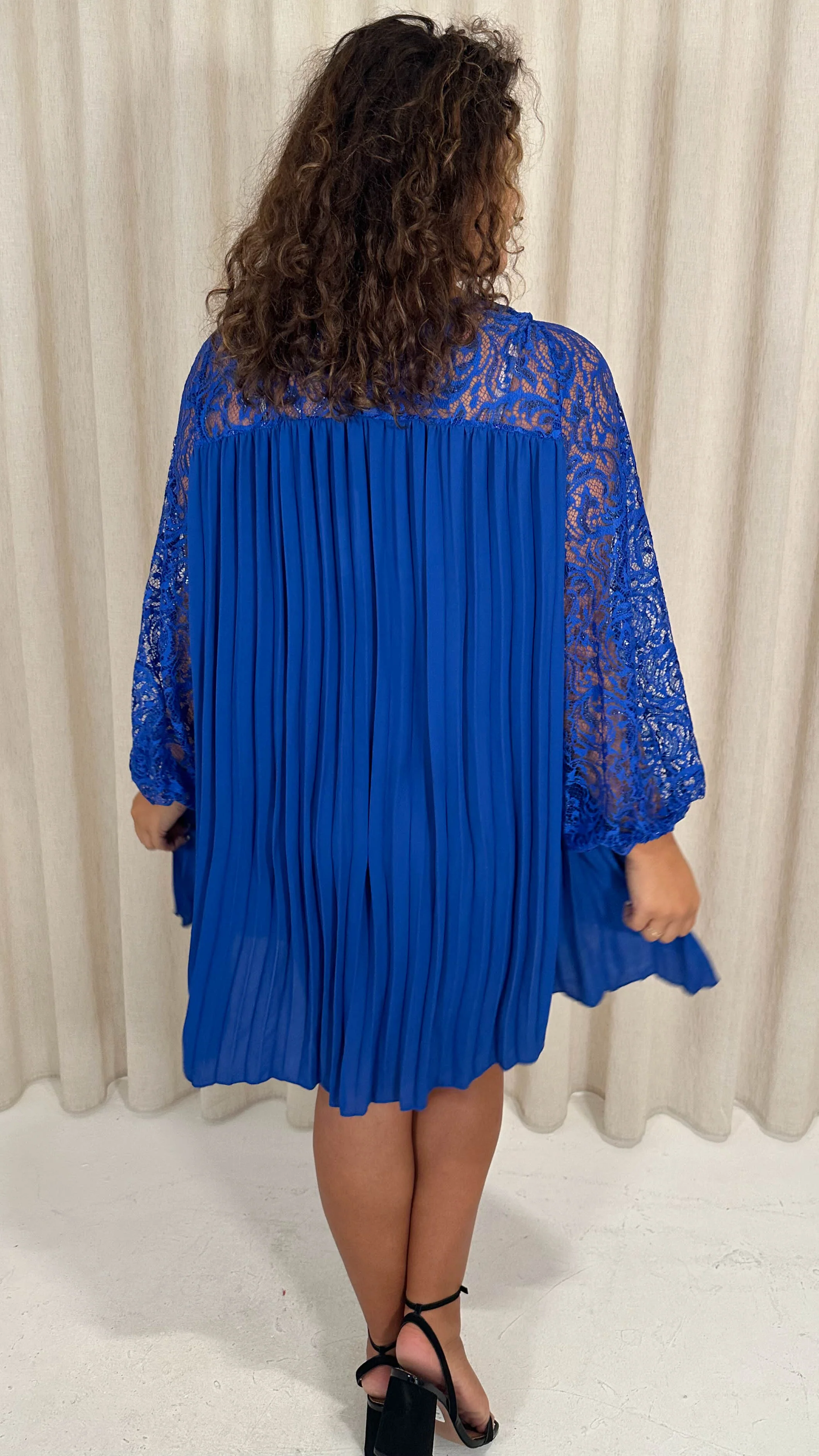 CurveWow Crochet Lace Pleated Swing Dress Cobalt Blue - Image 9