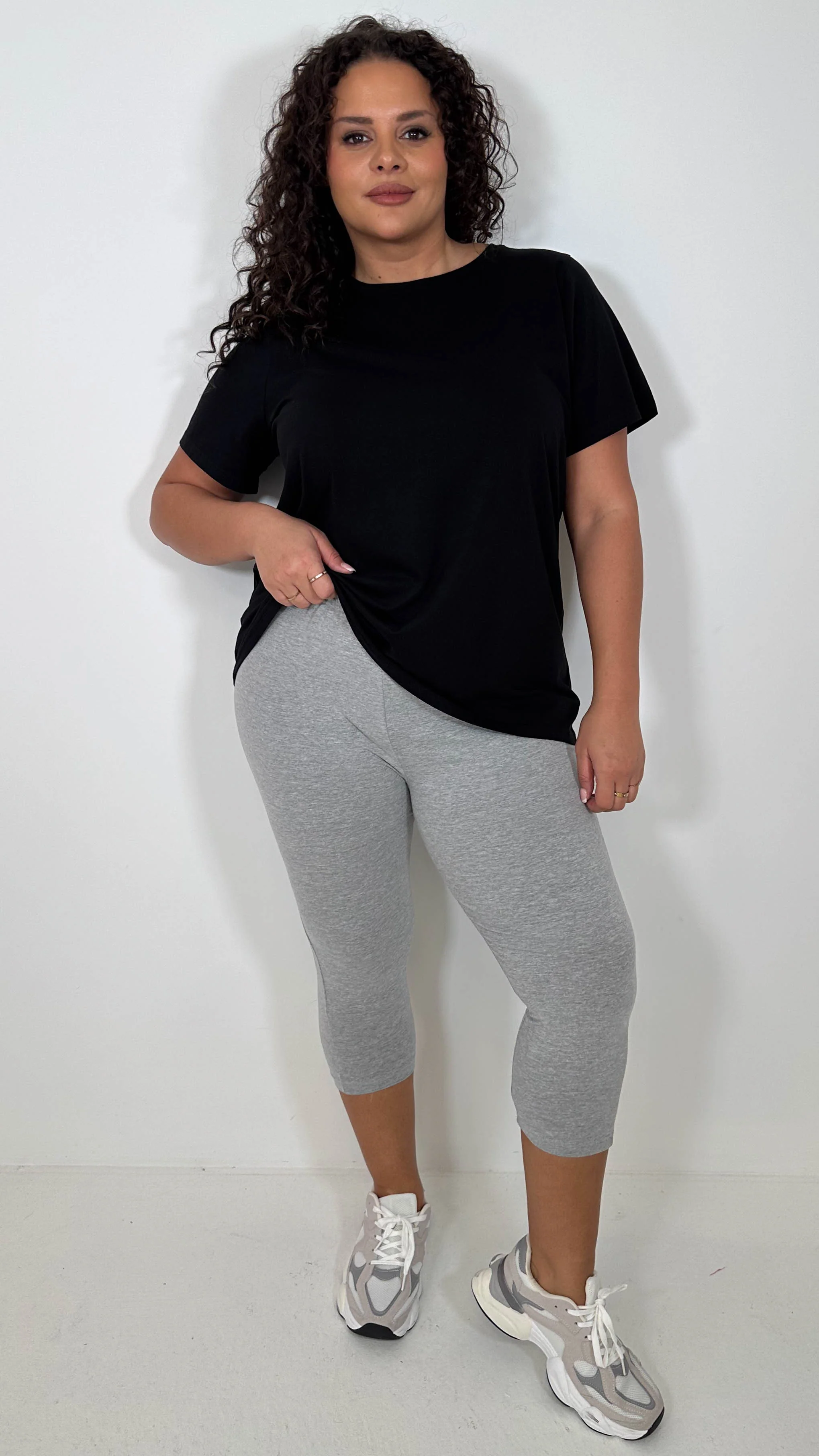 CurveWow Basic Cropped Leggings Grey Marl - Image 6
