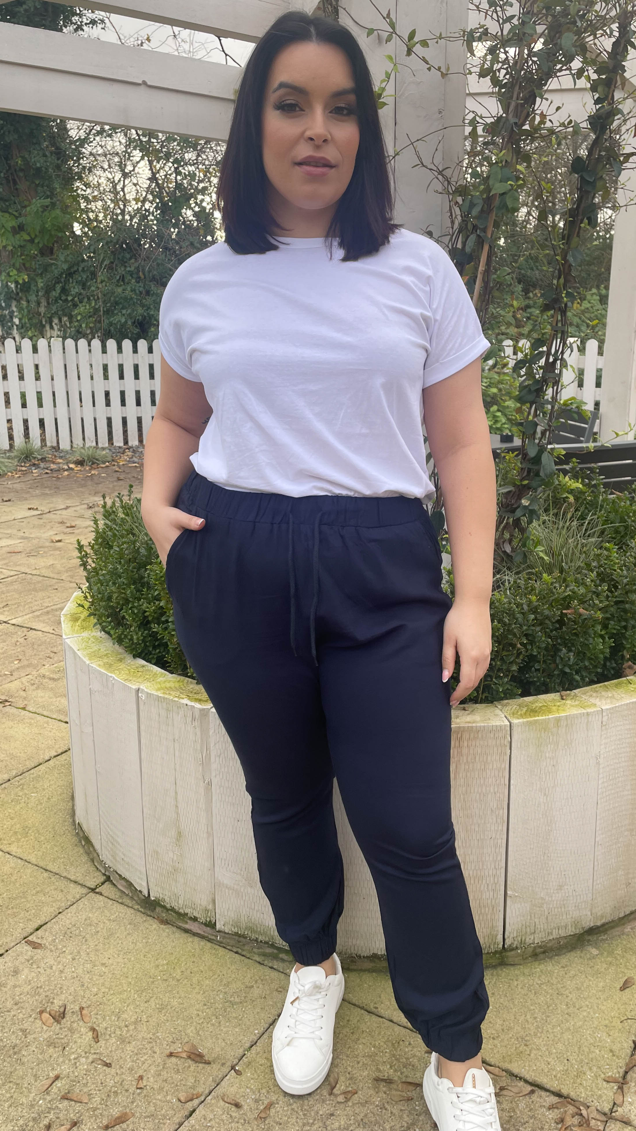 CurveWow Cuffed Joggers Navy - Image 4
