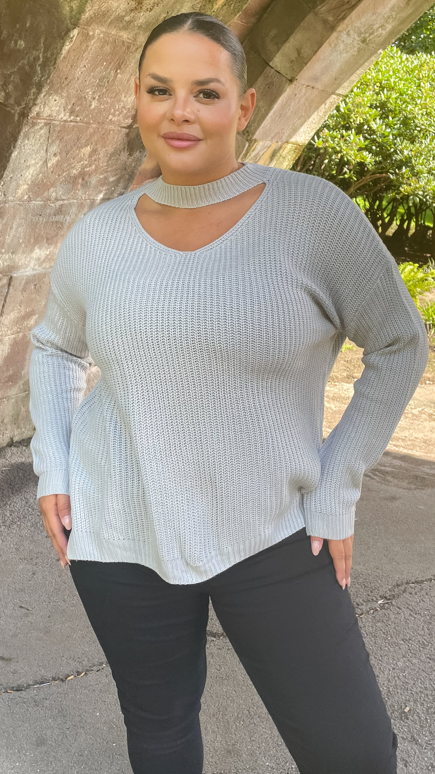 CurveWow Cut Out Tunic Jumper Grey - Image 3