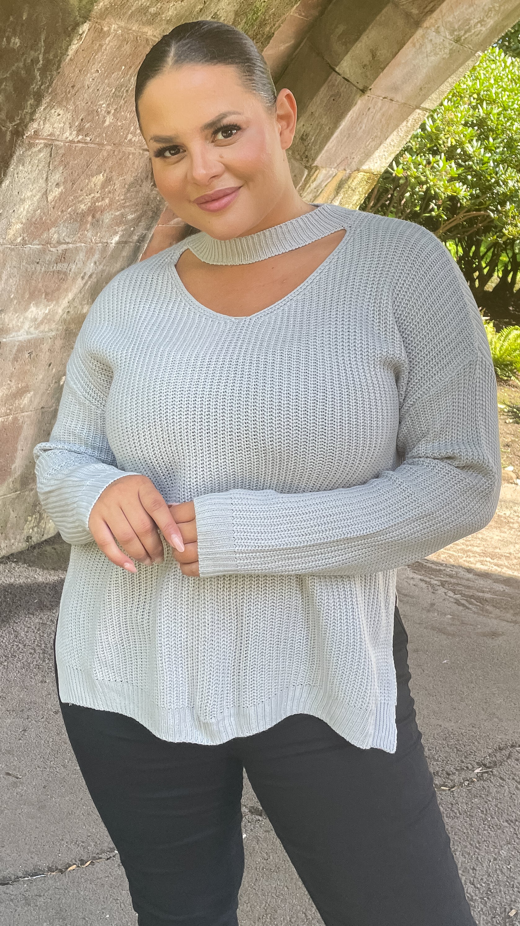 CurveWow Cut Out Tunic Jumper Grey - Image 4