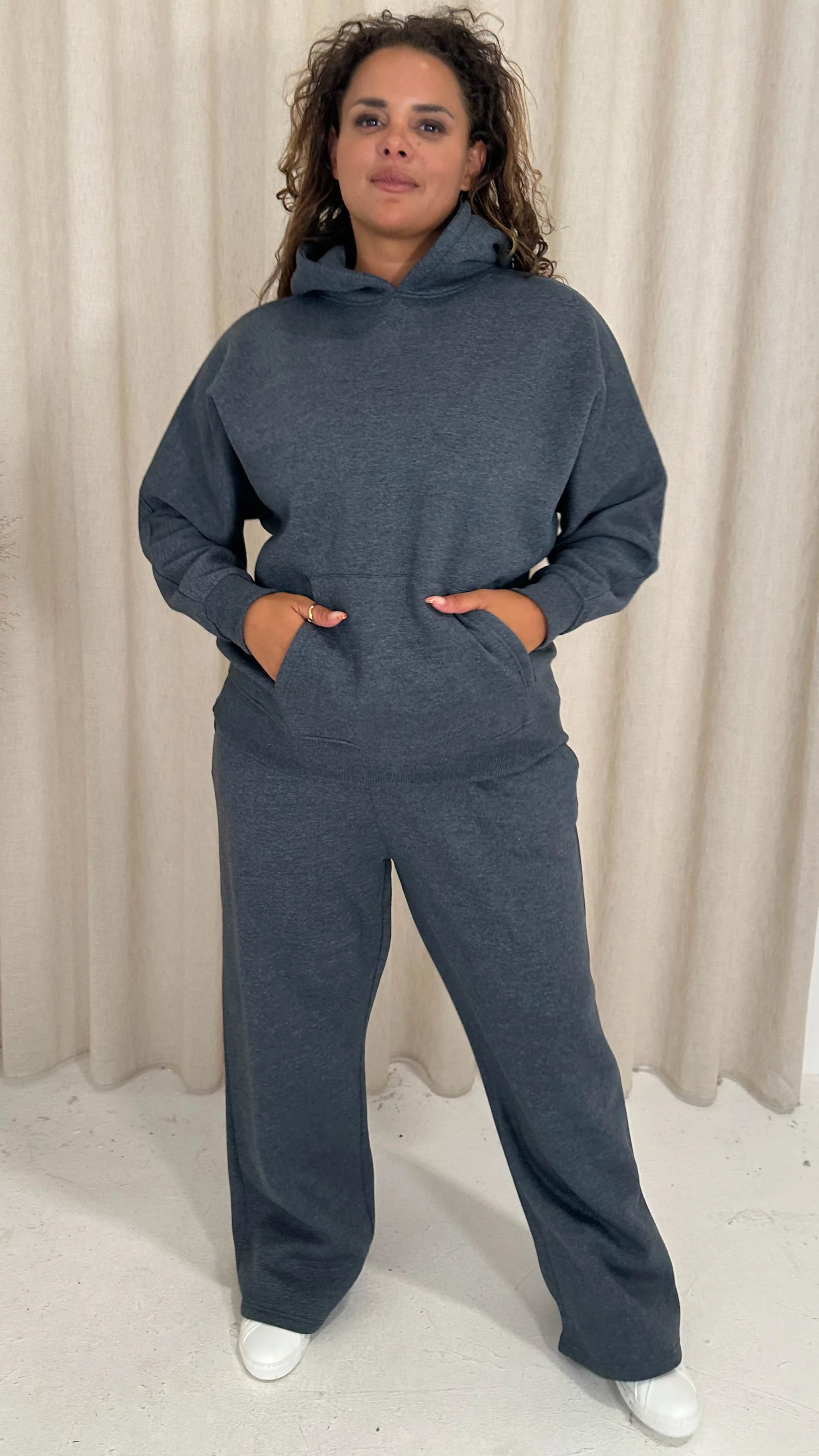CurveWow Brush Back Wide Leg Trouser Grey - Image 4