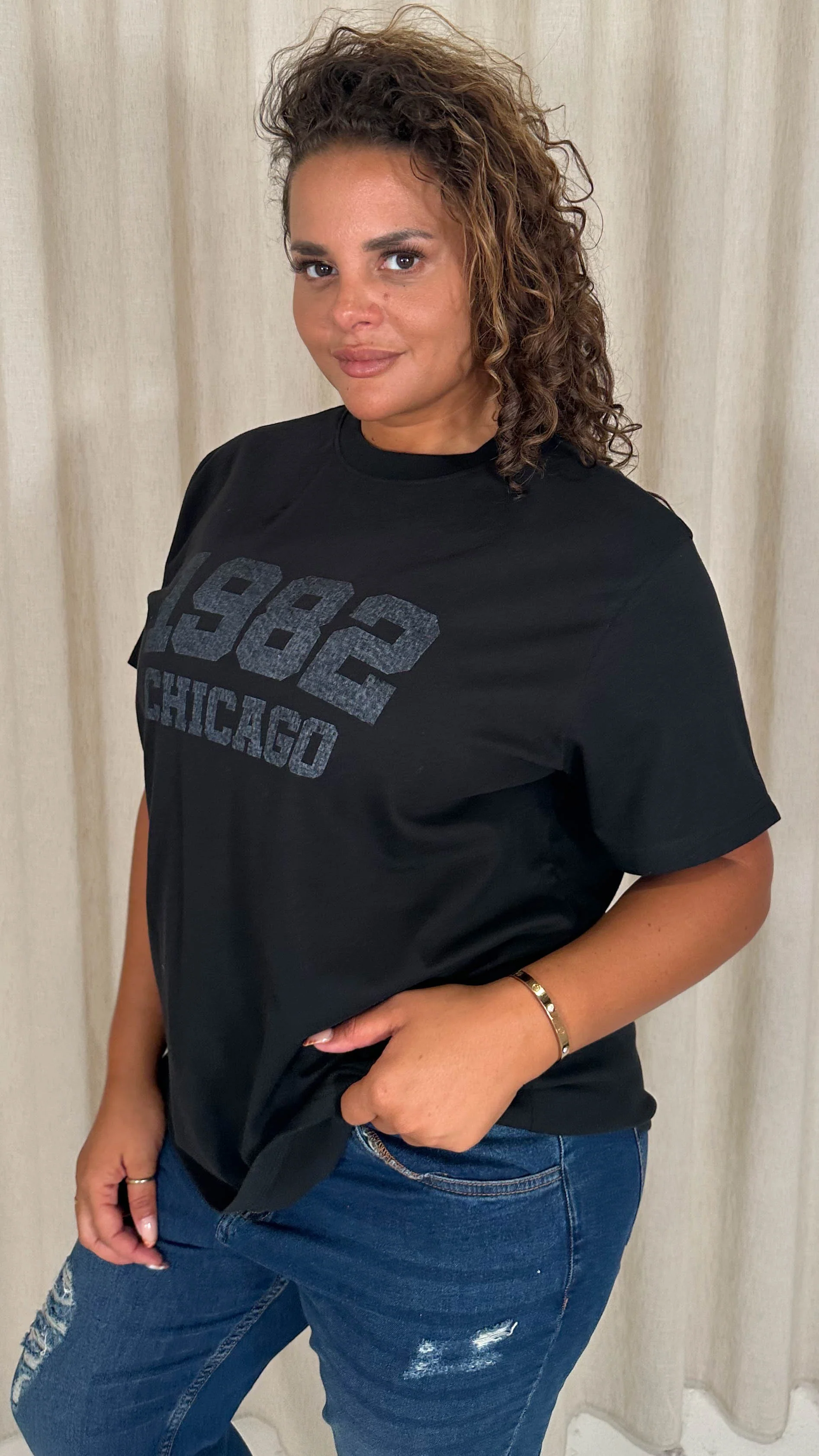 CurveWow Acid Wash Slogan T-Shirt Black - Image 6
