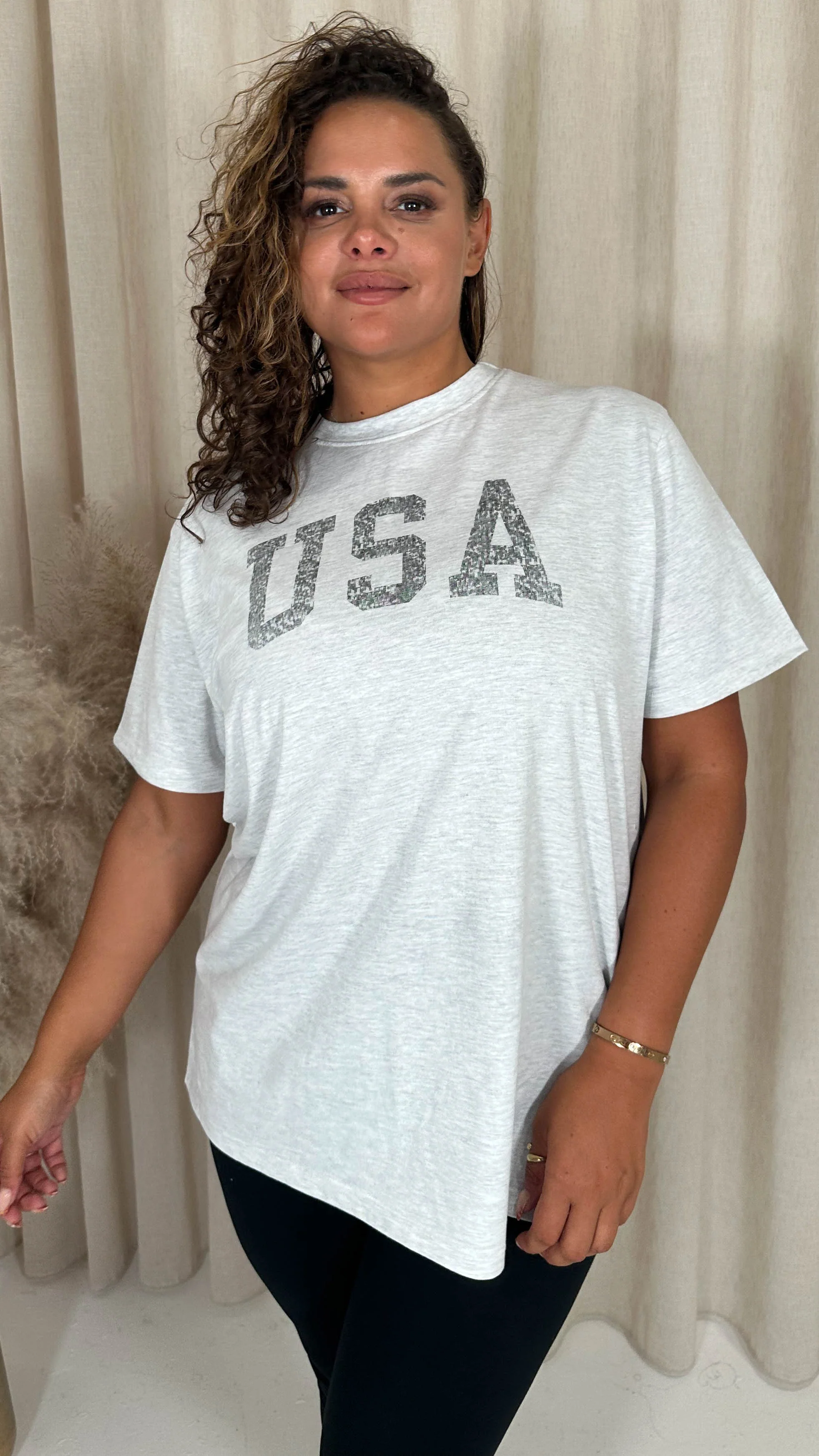CurveWow Acid Wash 'USA' Slogan T-Shirt White - Image 3
