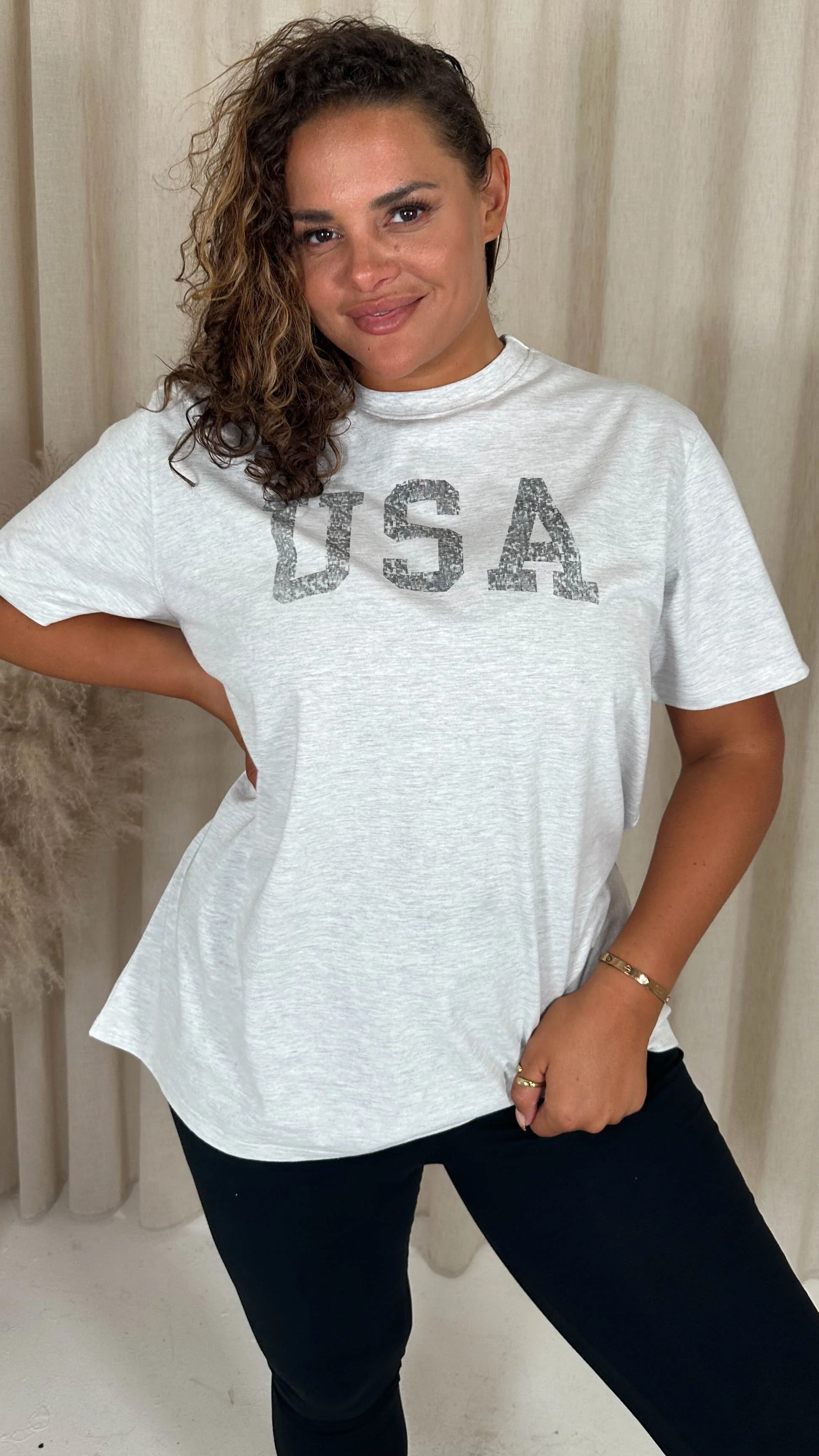 CurveWow Acid Wash 'USA' Slogan T-Shirt White - Image 5