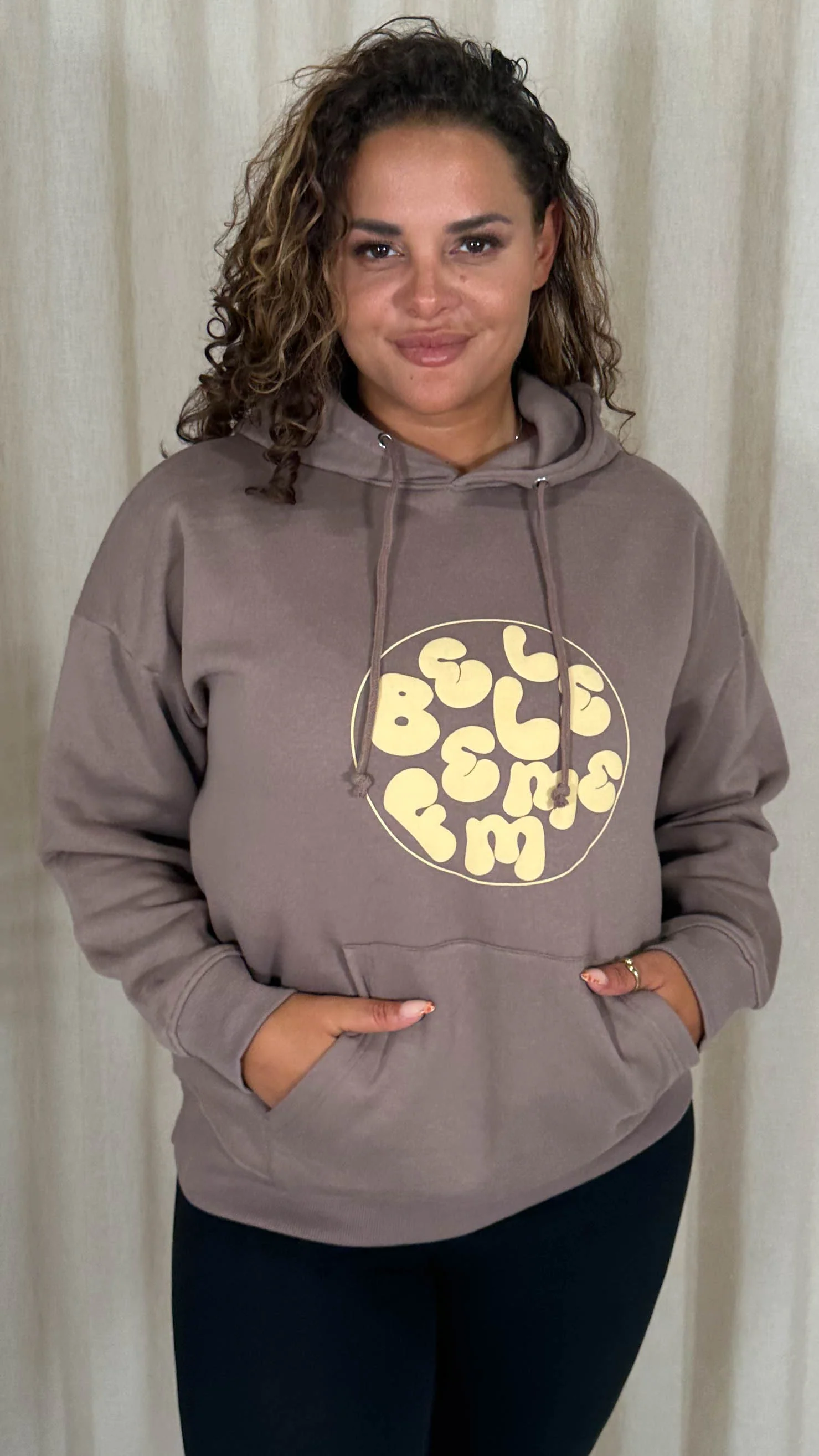 CurveWow Puff Print Hoodie Taupe - Image 3