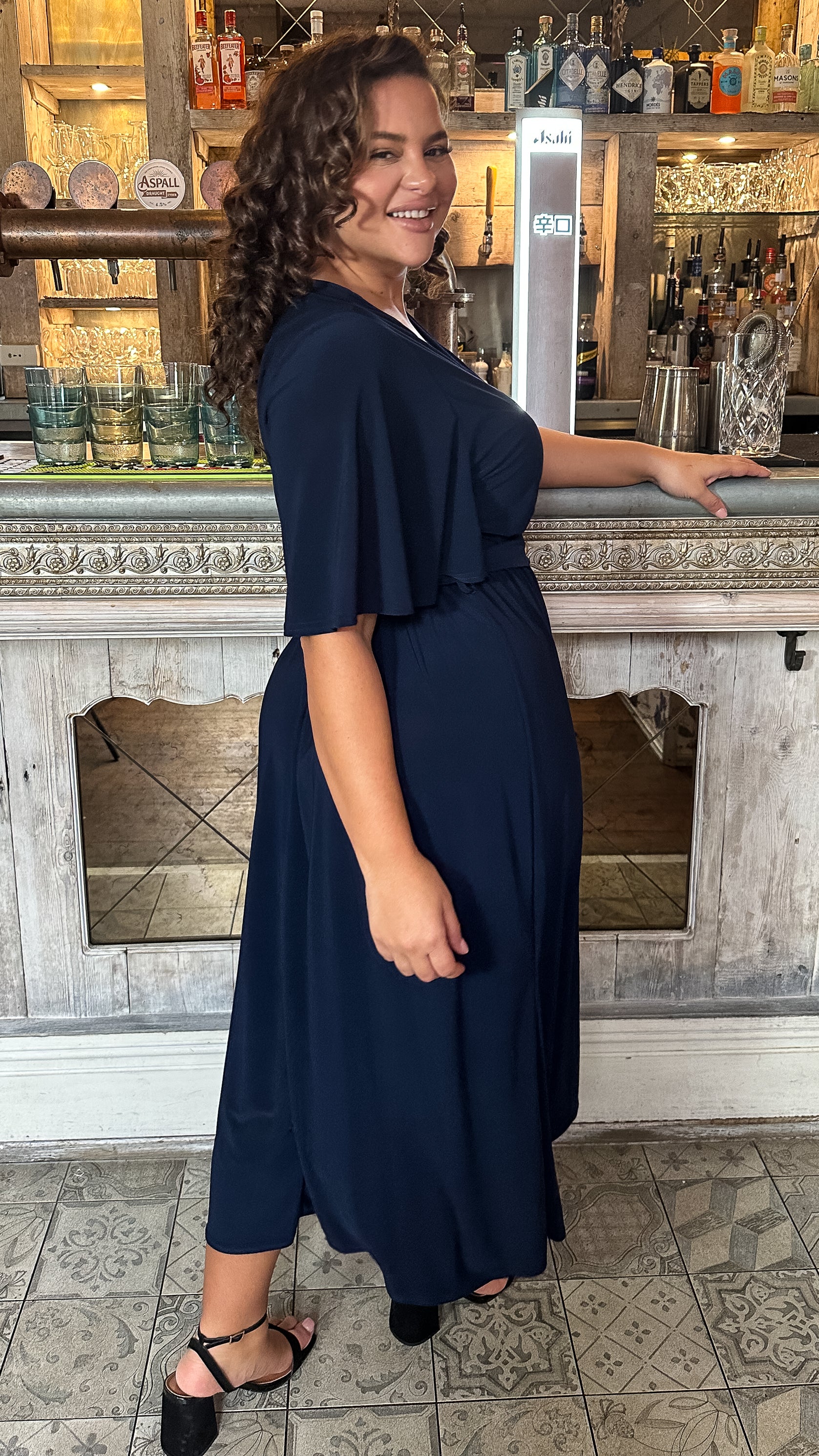 CurveWow D Ring Belted Wrap Dress Navy - Image 7