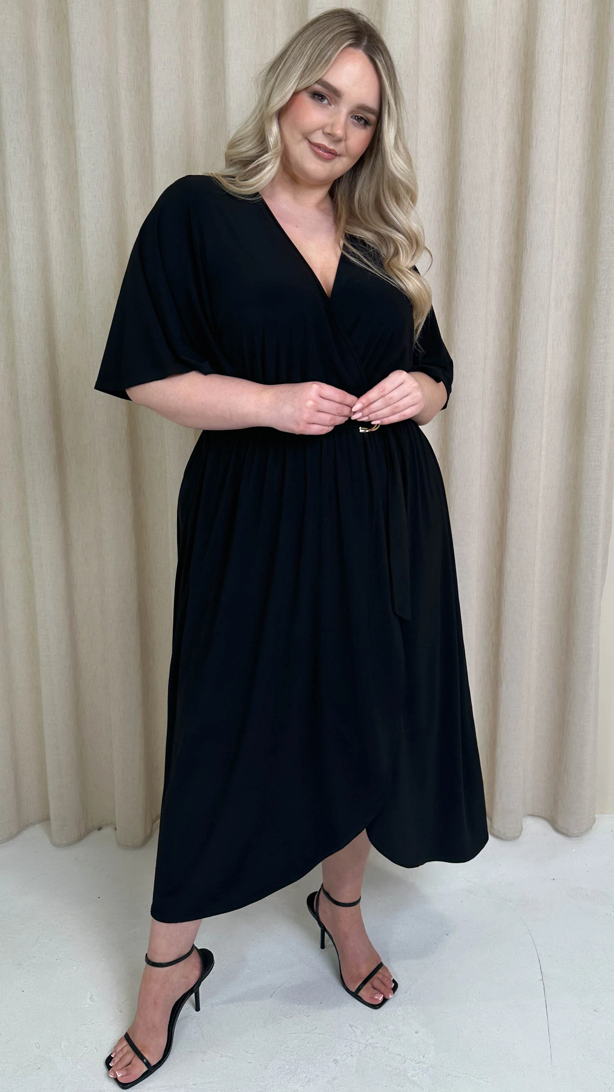 CurveWow D Ring Belted Wrap Dress Black - Image 4