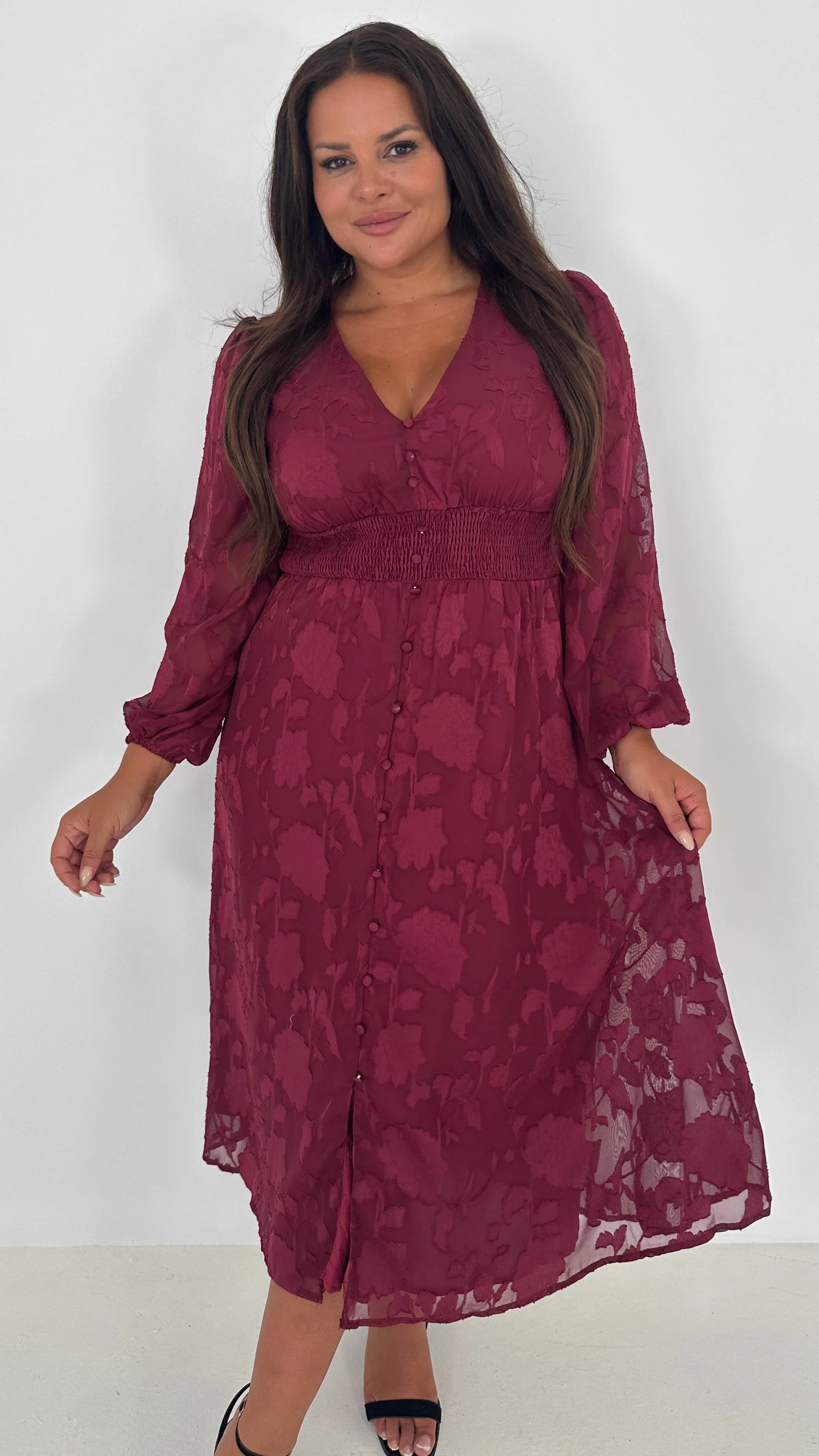 CurveWow Davore V-Neck Button Front Dress Wine - Image 4