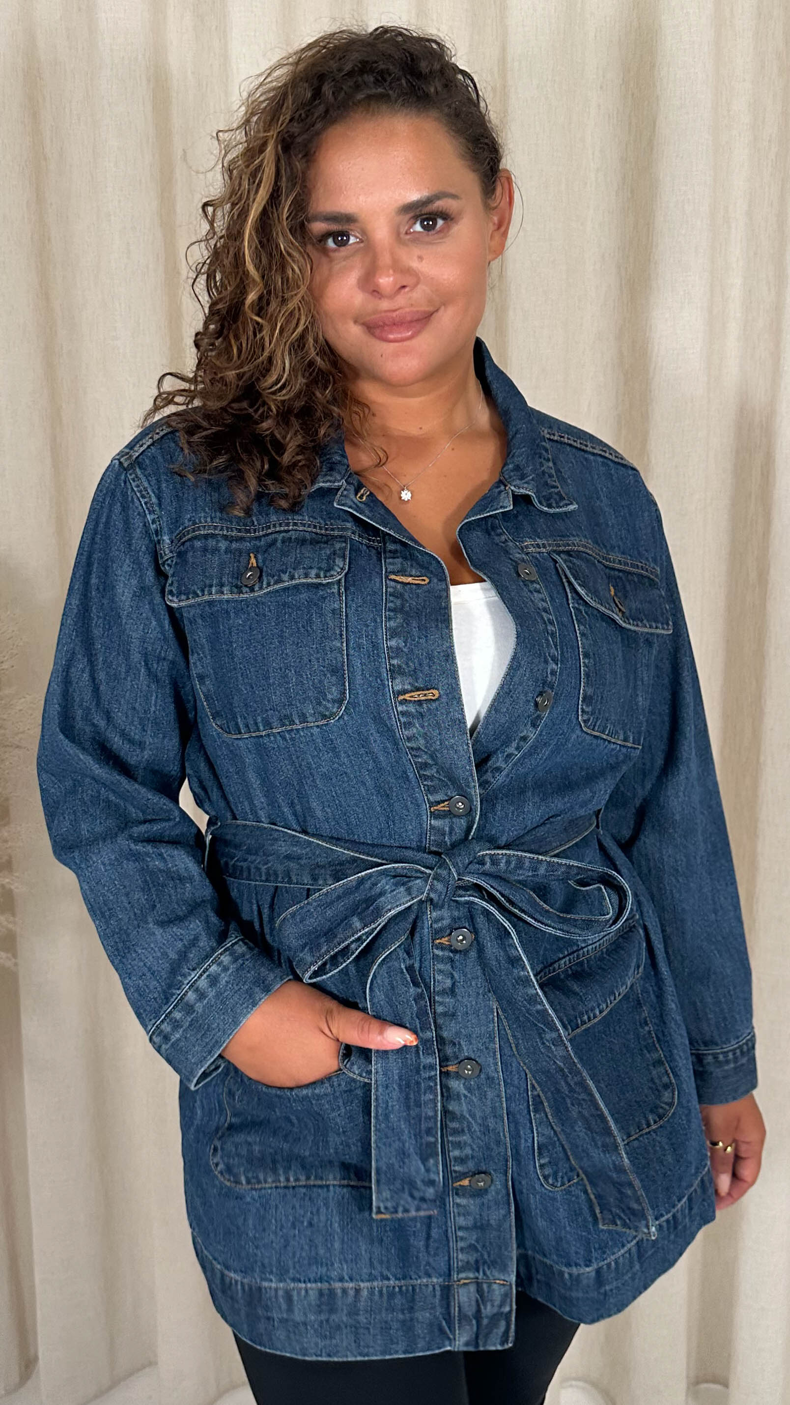 CurveWow Denim Belt Jacket Indigo Blue - Image 6