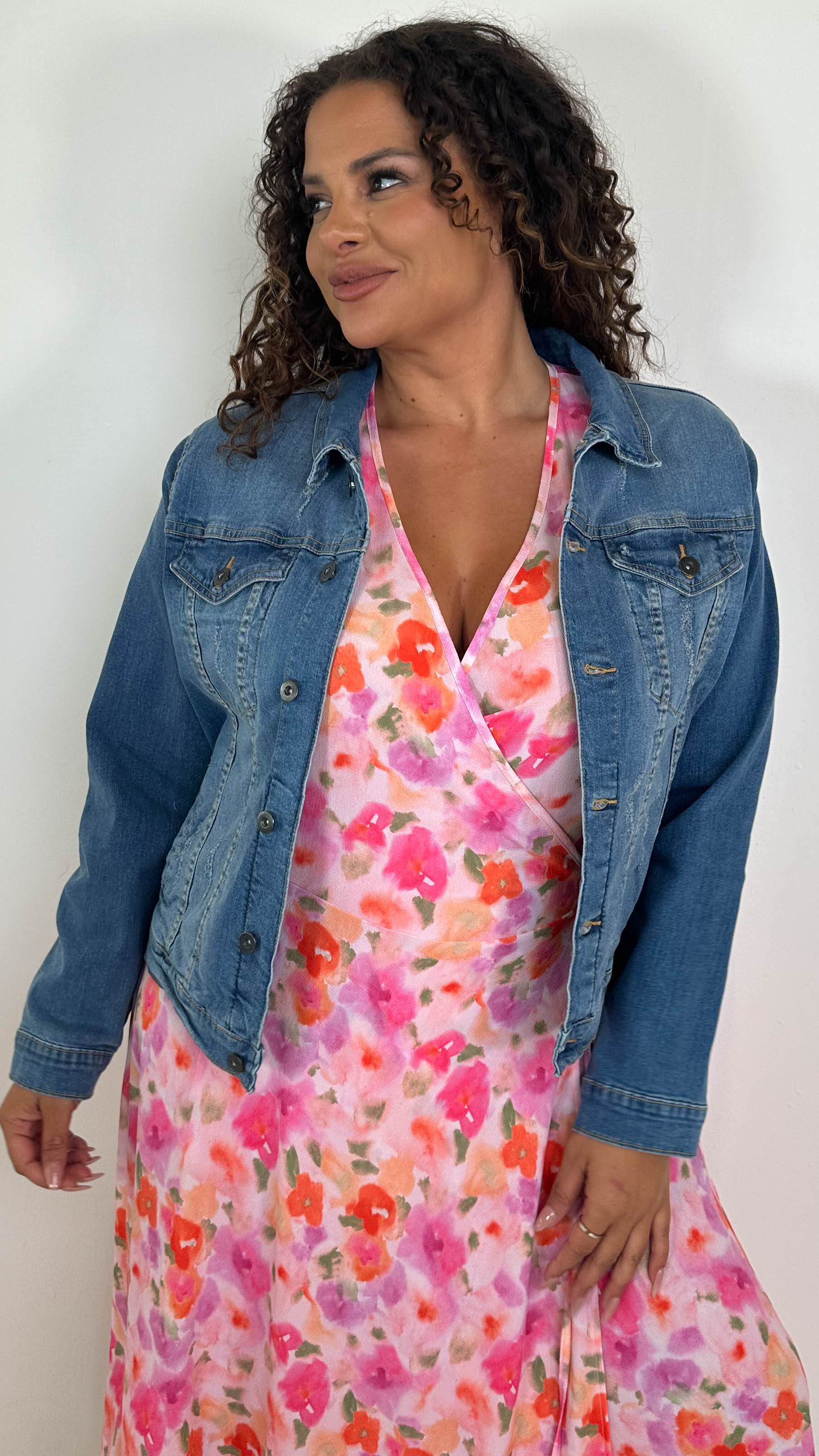 CurveWow Distressed Denim Jacket Light Blue Wash - Image 5