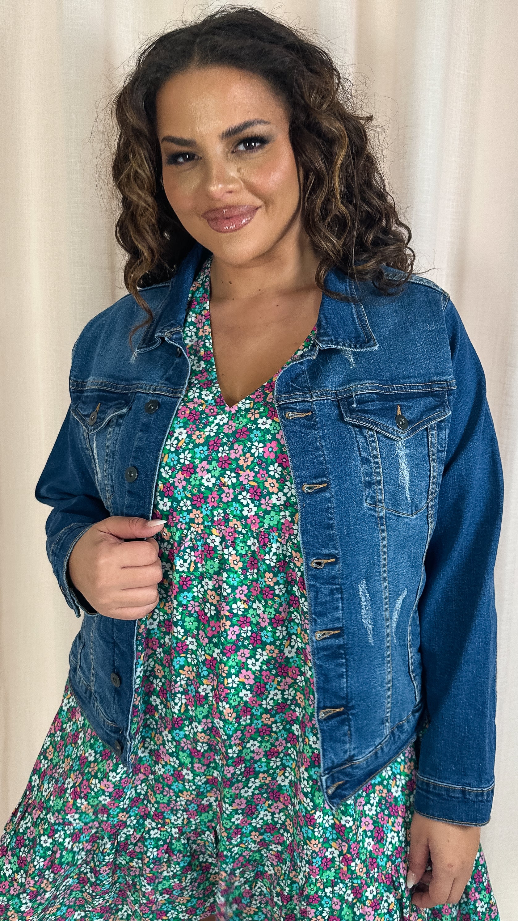 CurveWow Distressed Denim Jacket Midwash