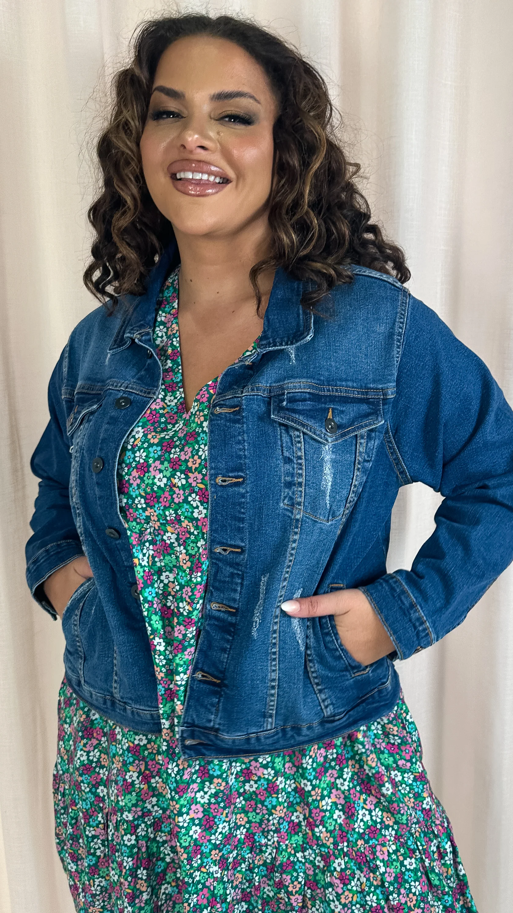 CurveWow Distressed Denim Jacket Midwash - Image 5
