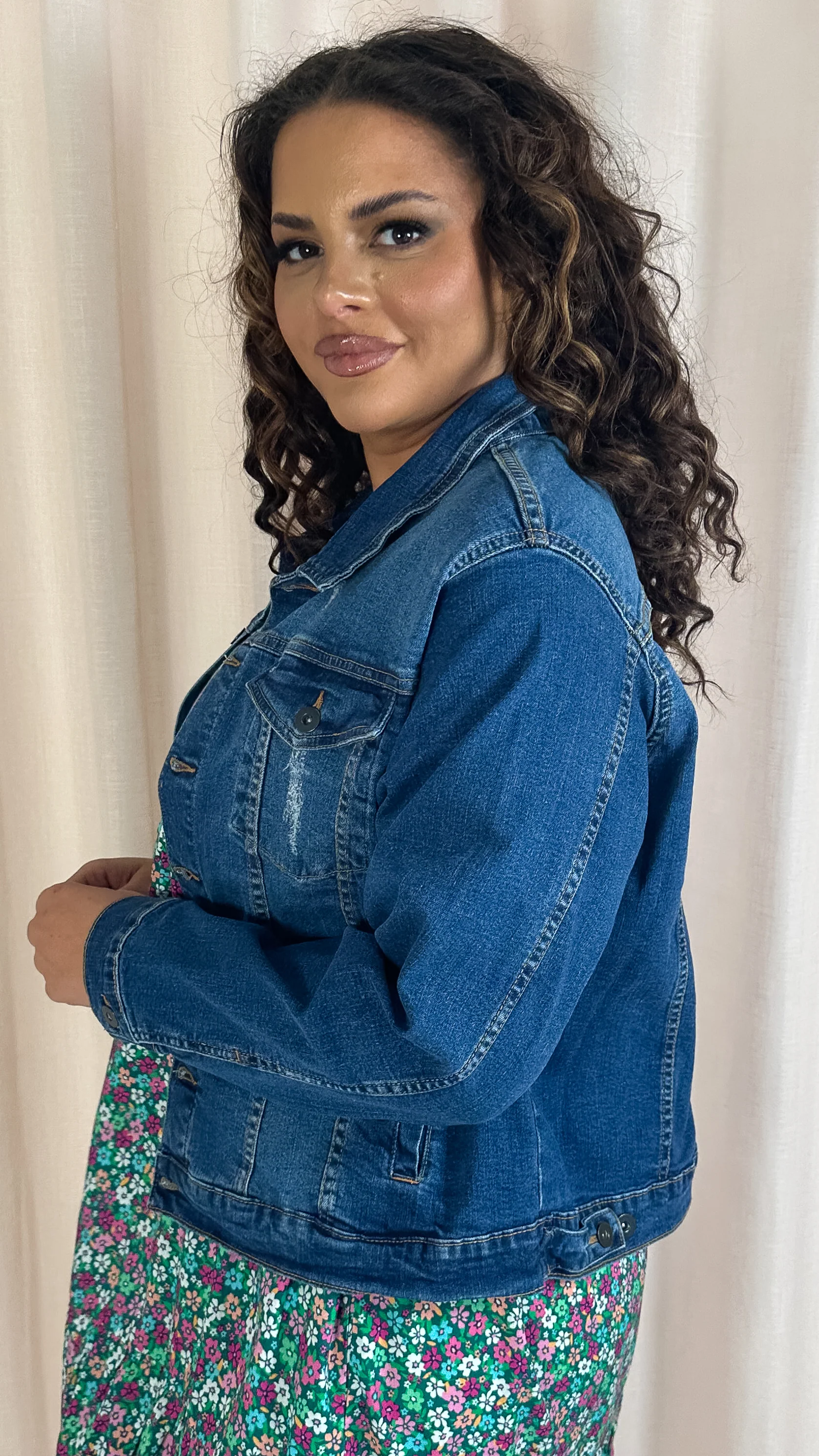 CurveWow Distressed Denim Jacket Midwash - Image 7