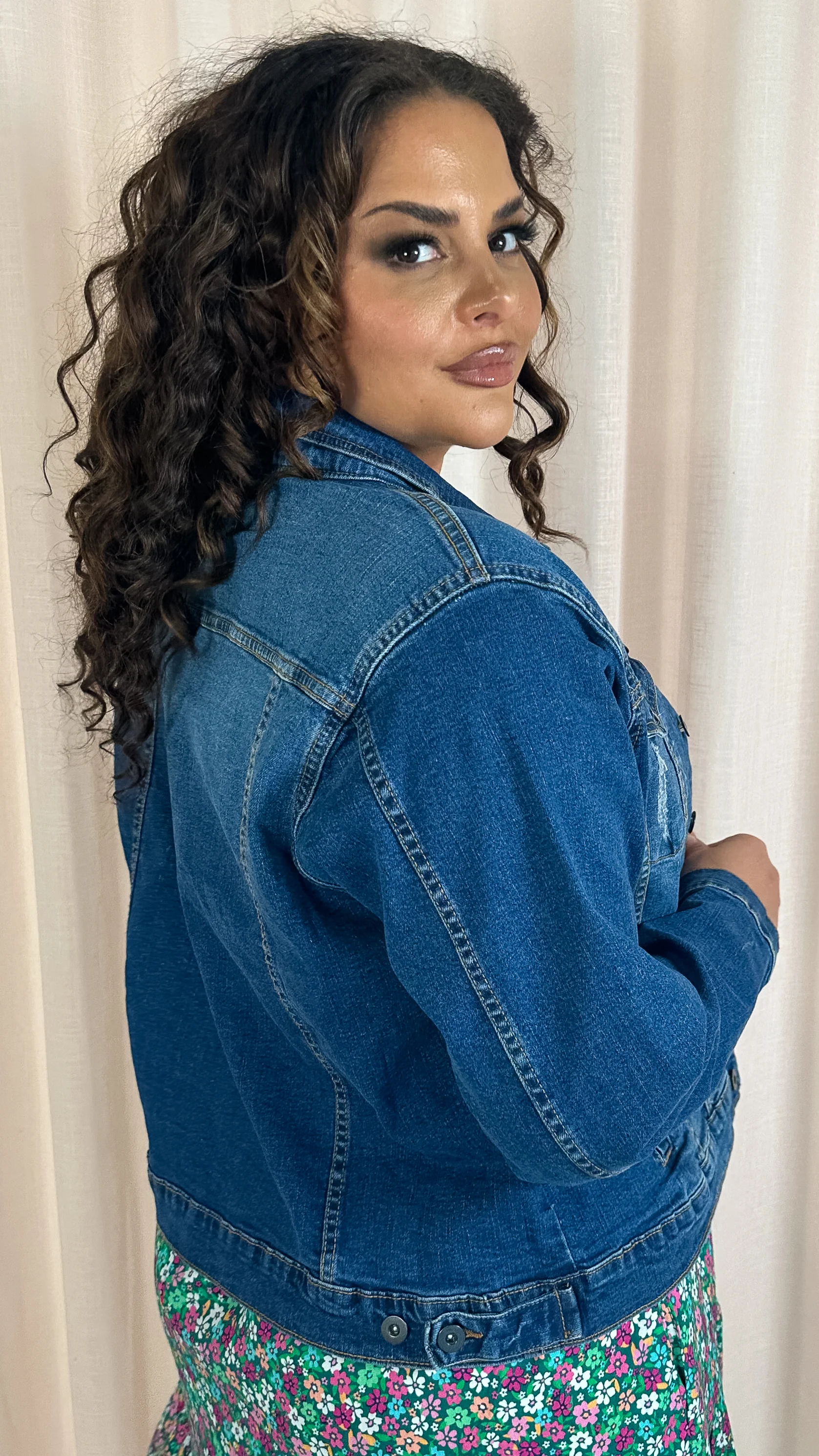 CurveWow Distressed Denim Jacket Midwash - Image 8