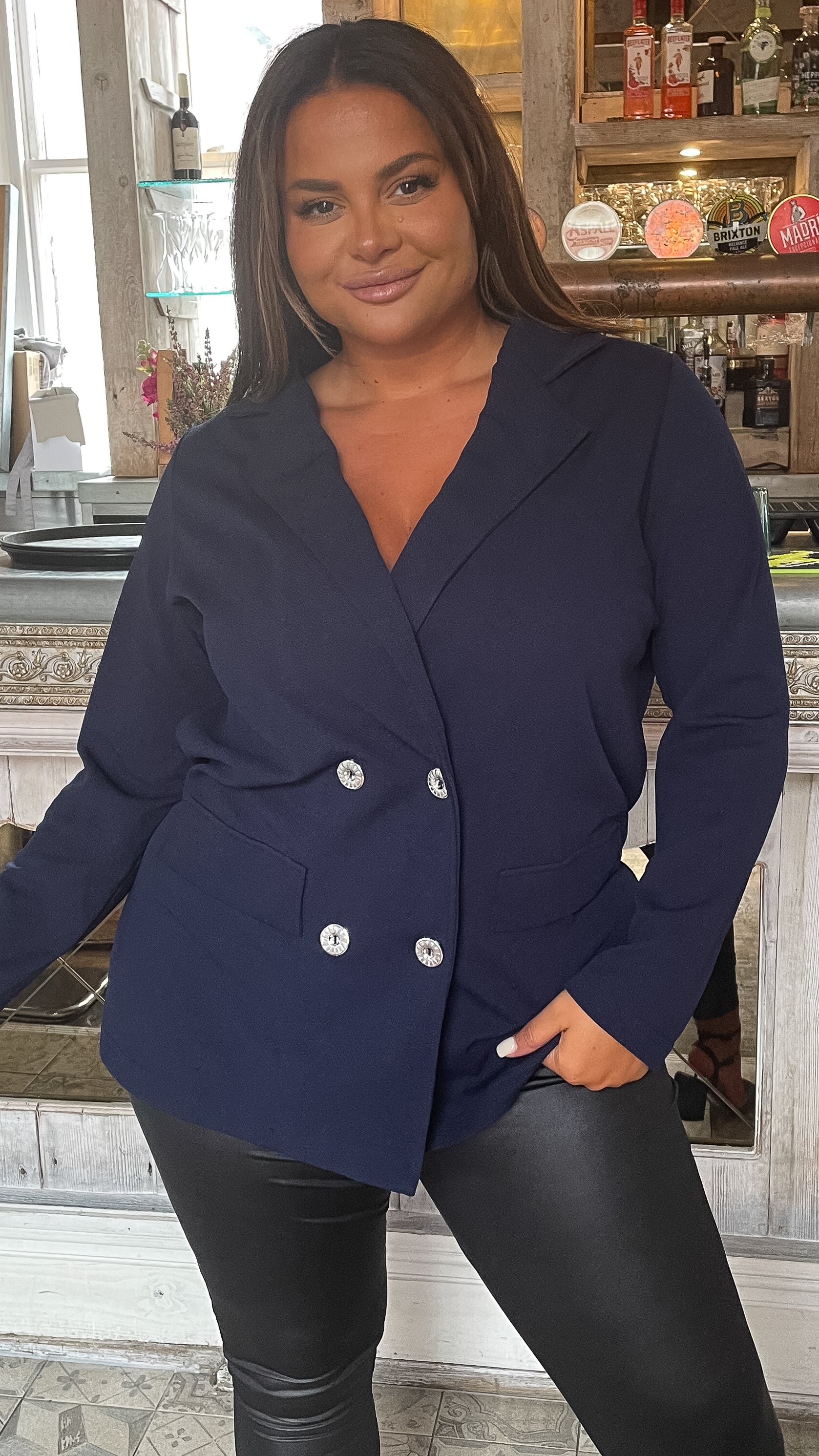 CurveWow Double Breasted Blazer Navy - Image 3