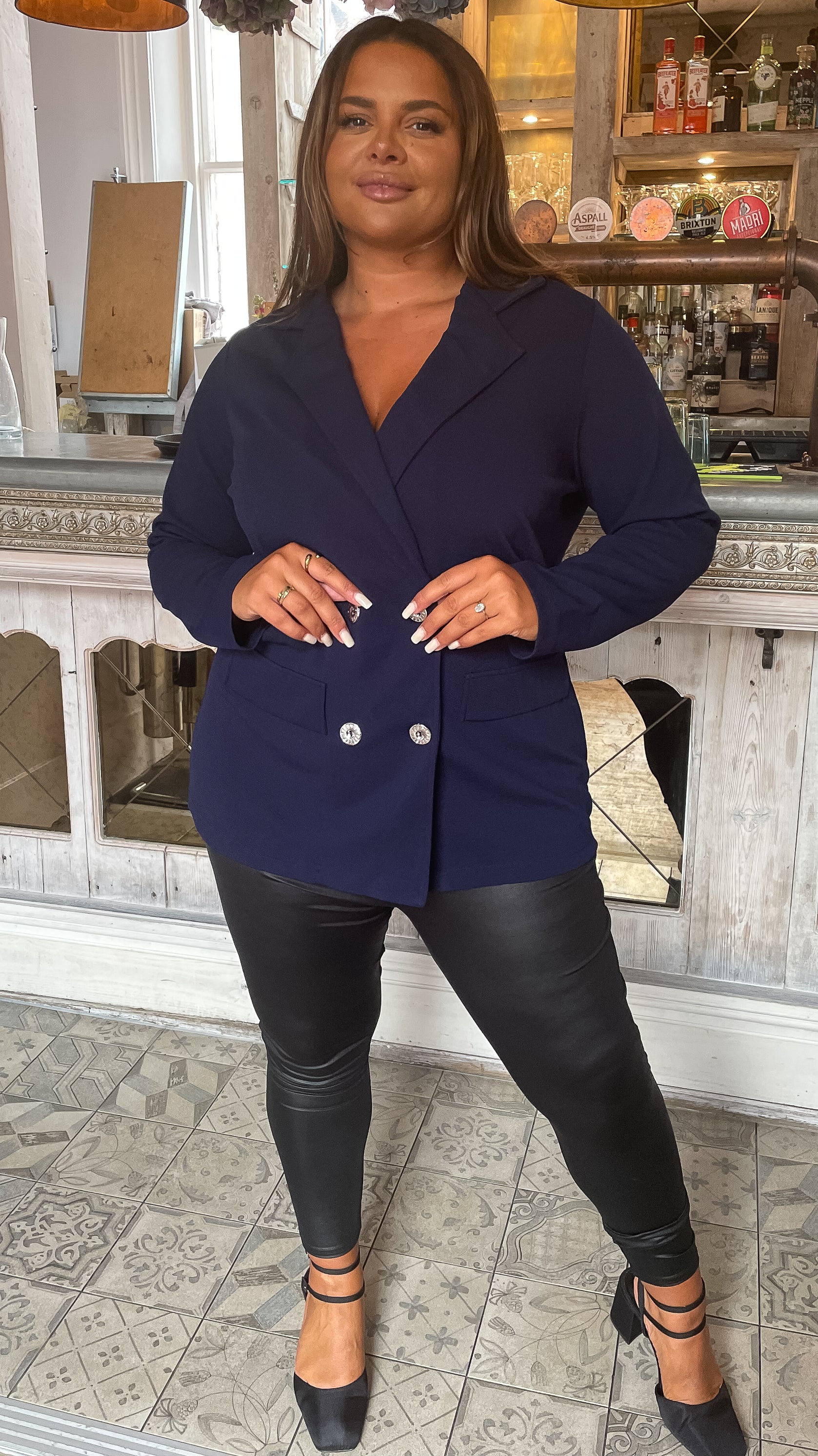 CurveWow Double Breasted Blazer Navy - Image 4