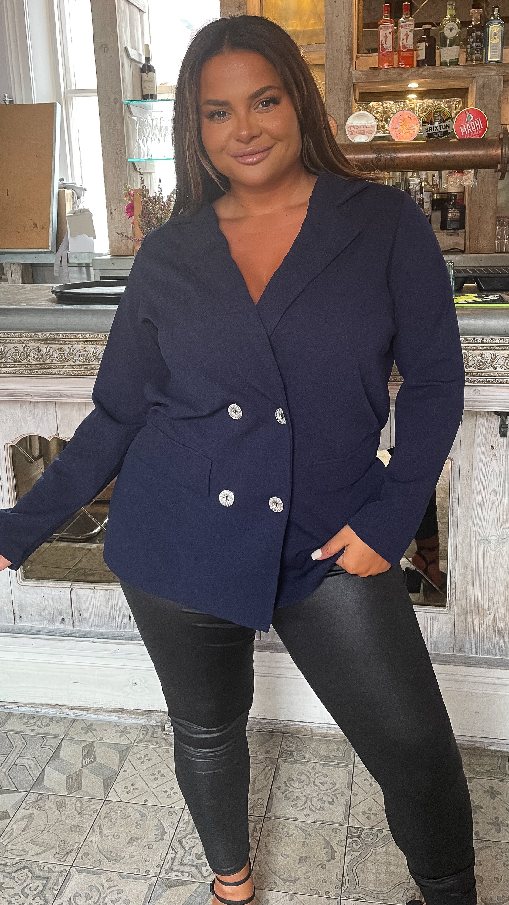 CurveWow Double Breasted Blazer Navy - Image 5