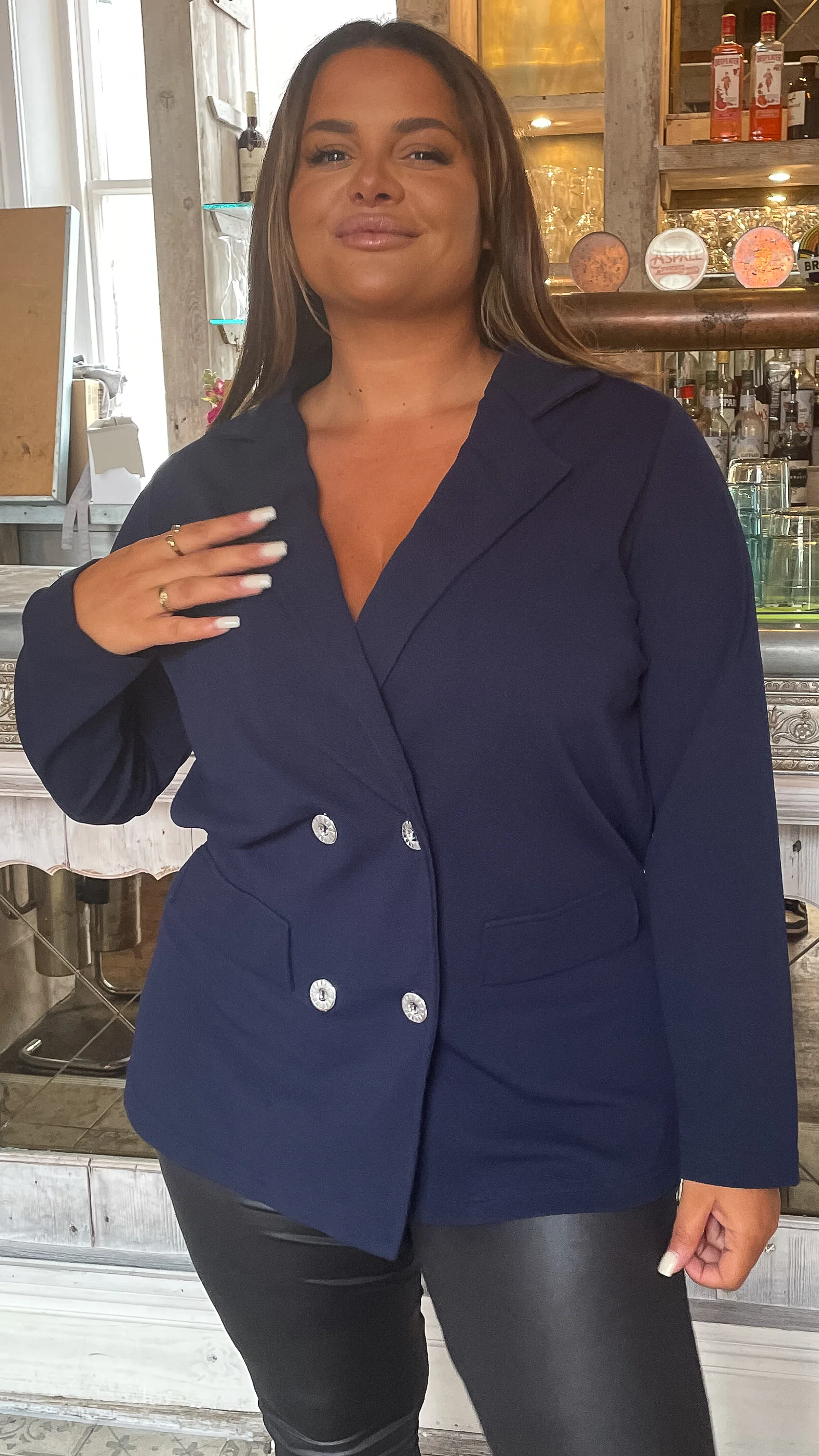 CurveWow Double Breasted Blazer Navy - Image 6