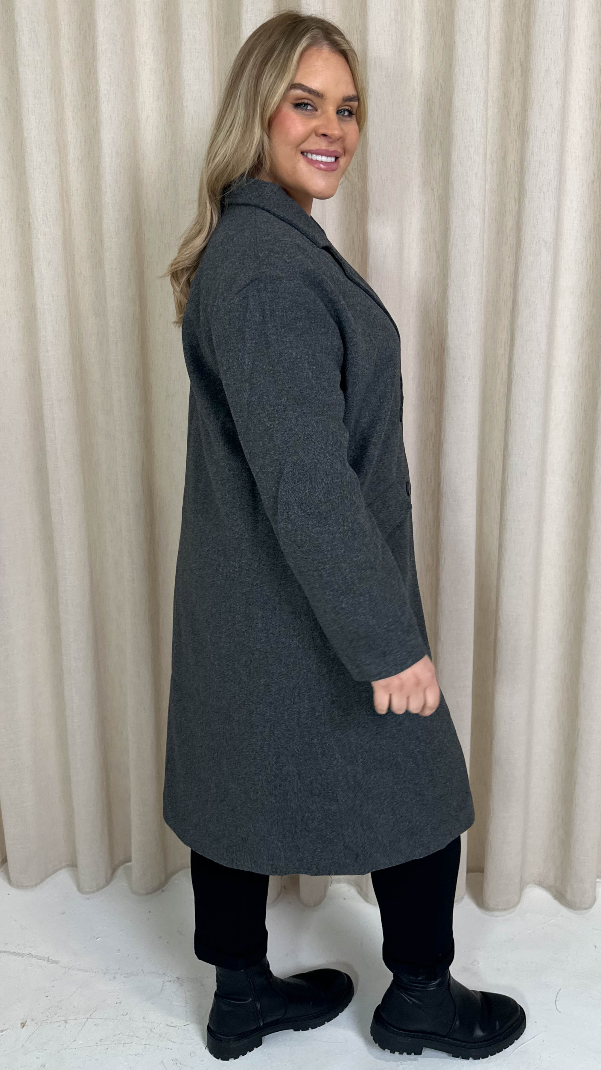 CurveWow Double Breasted Coat Charcoal - Image 10