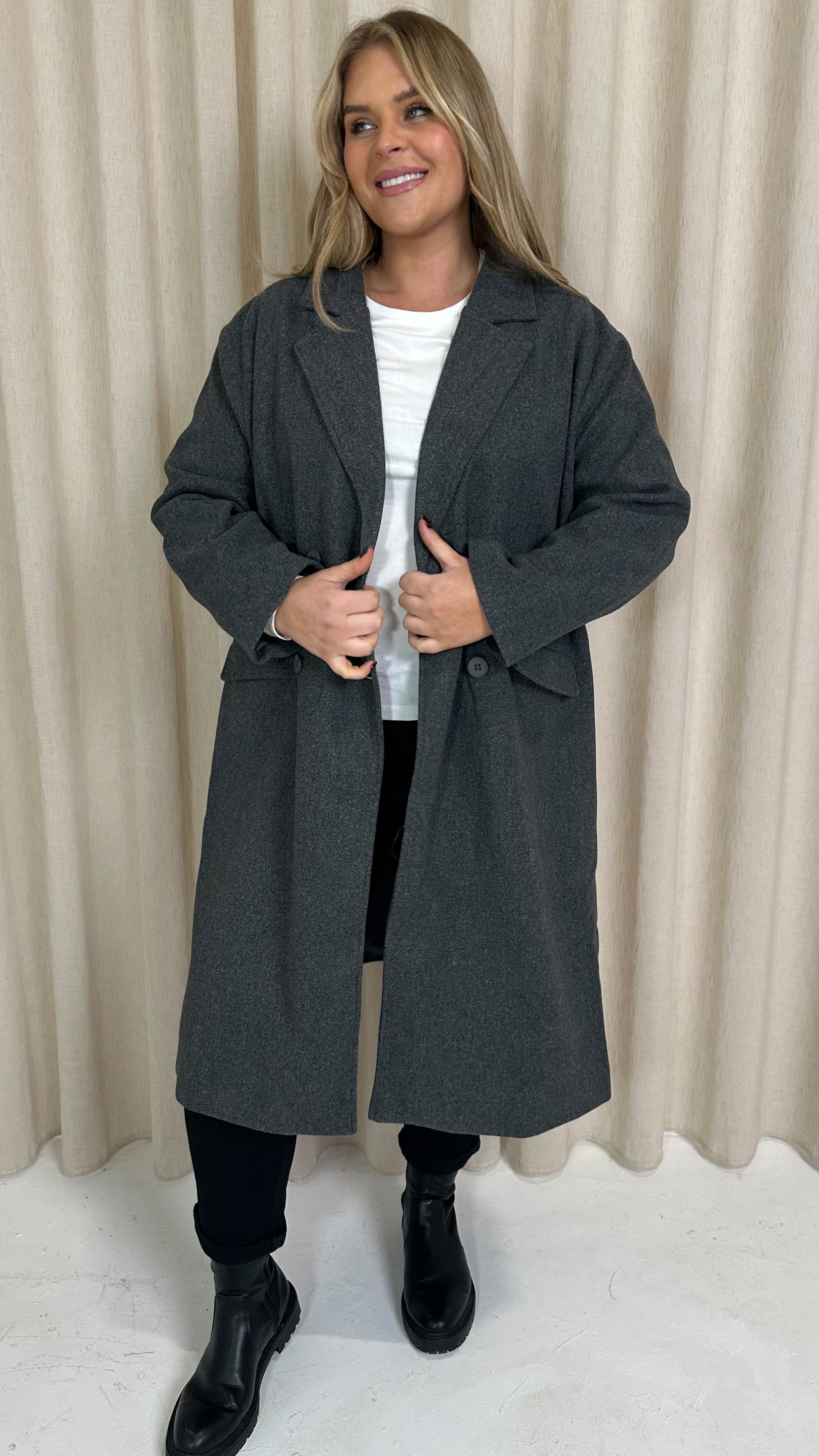 CurveWow Double Breasted Coat Charcoal - Image 2