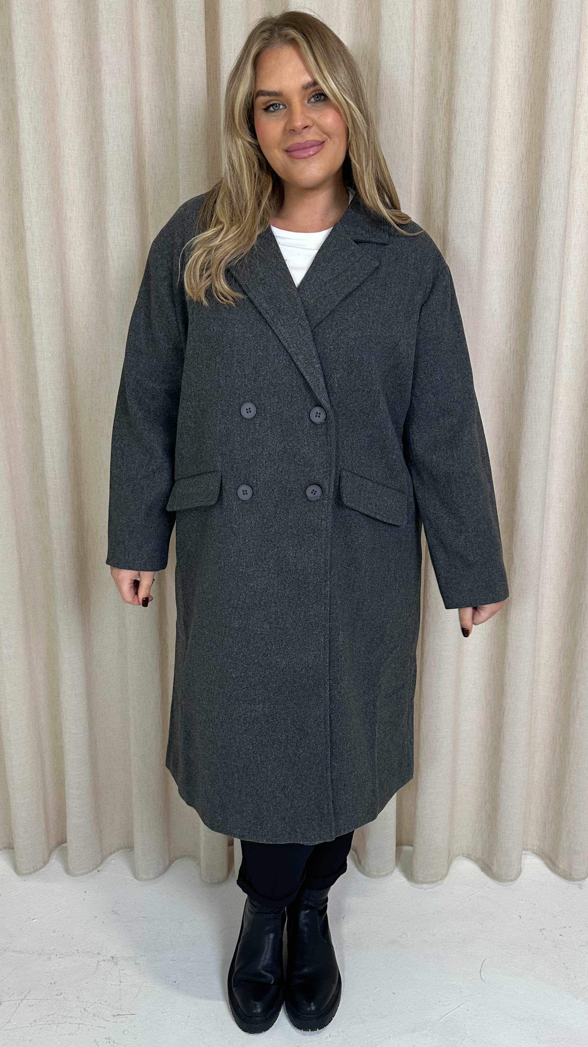 CurveWow Double Breasted Coat Charcoal - Image 6
