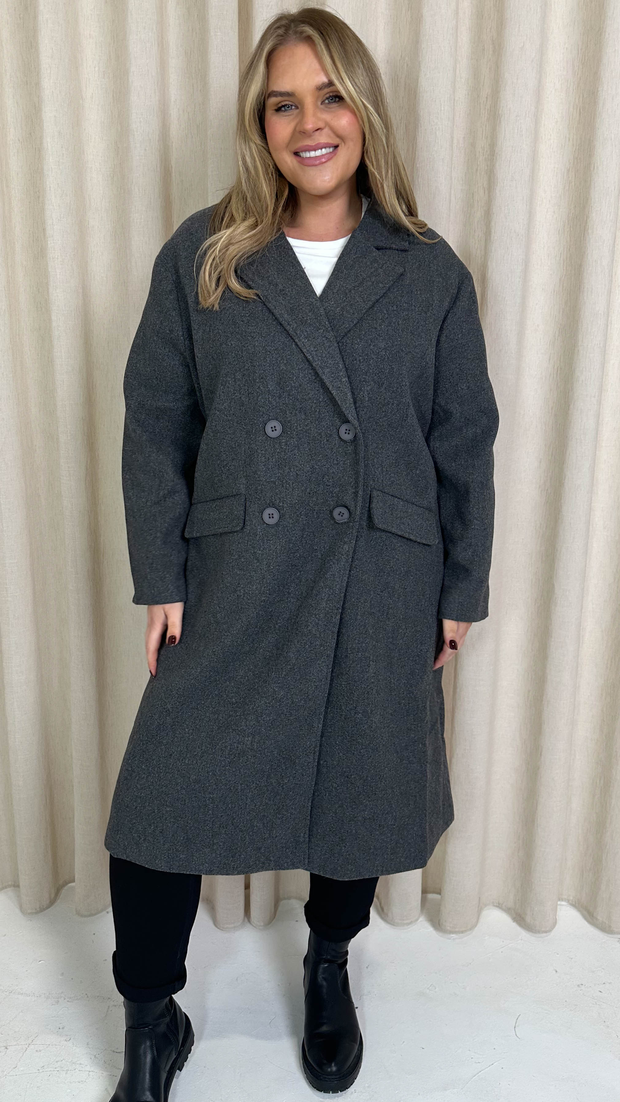 CurveWow Double Breasted Coat Charcoal - Image 7