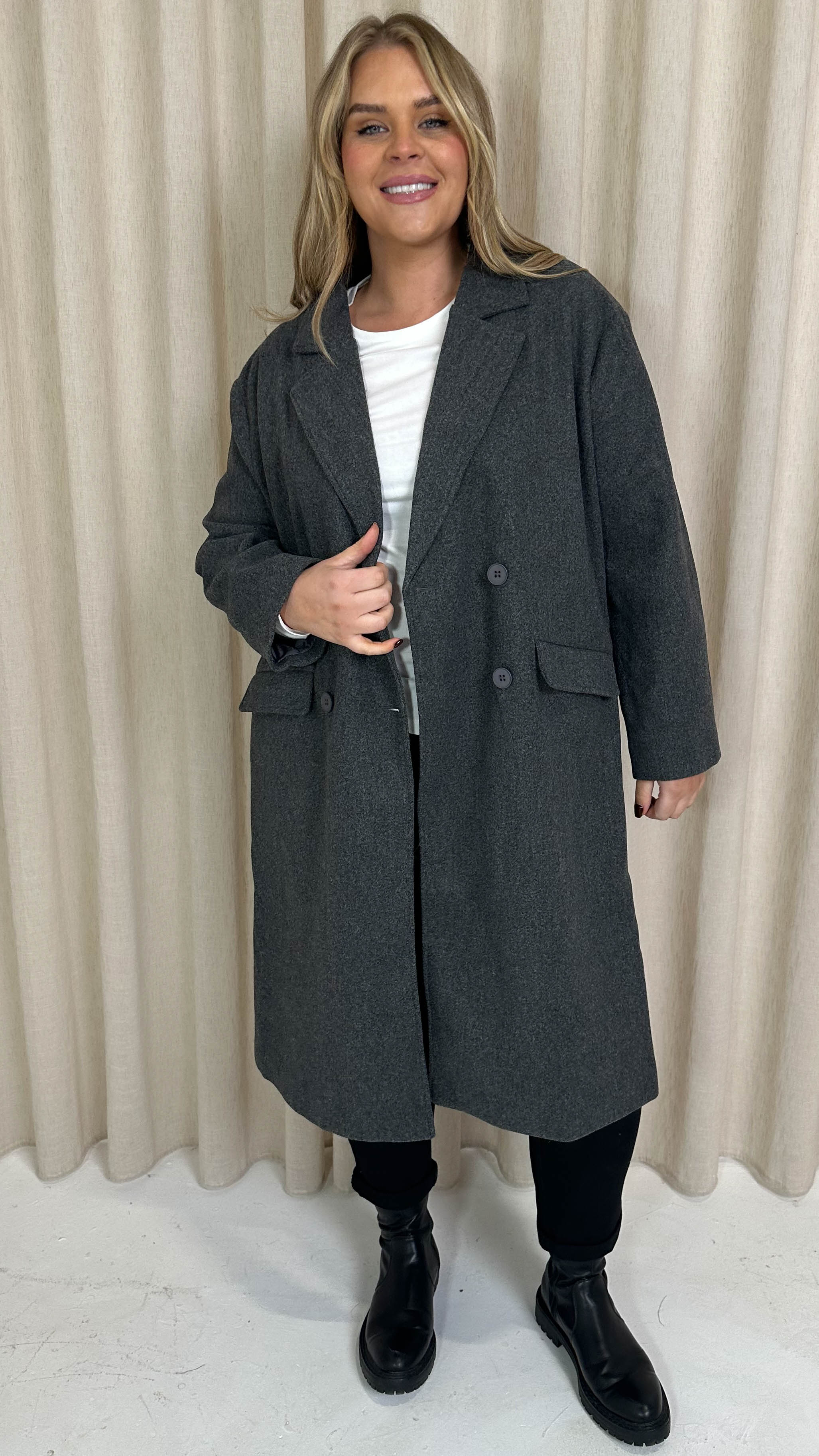 CurveWow Double Breasted Coat Charcoal - Image 8