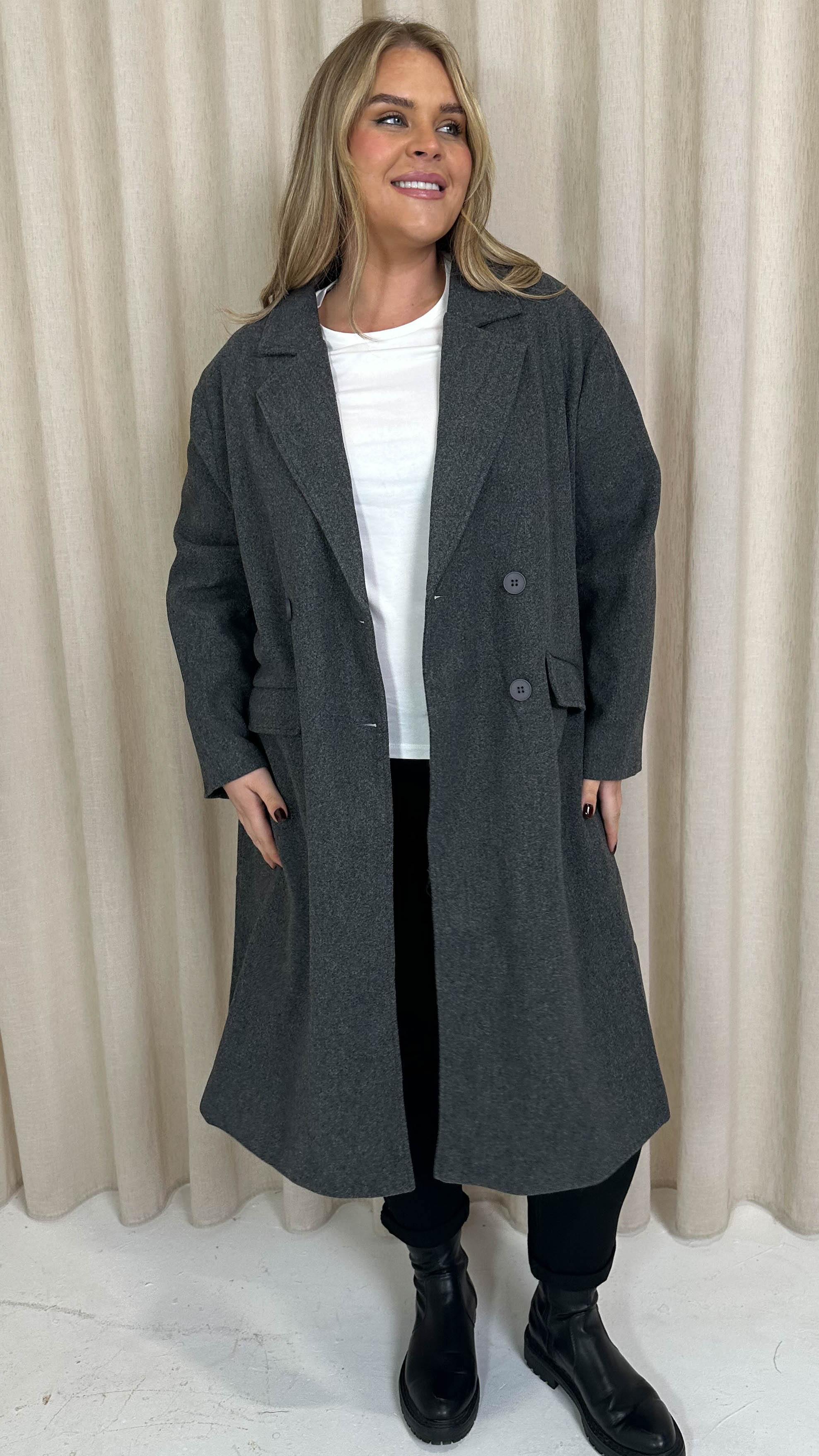 CurveWow Double Breasted Coat Charcoal - Image 9