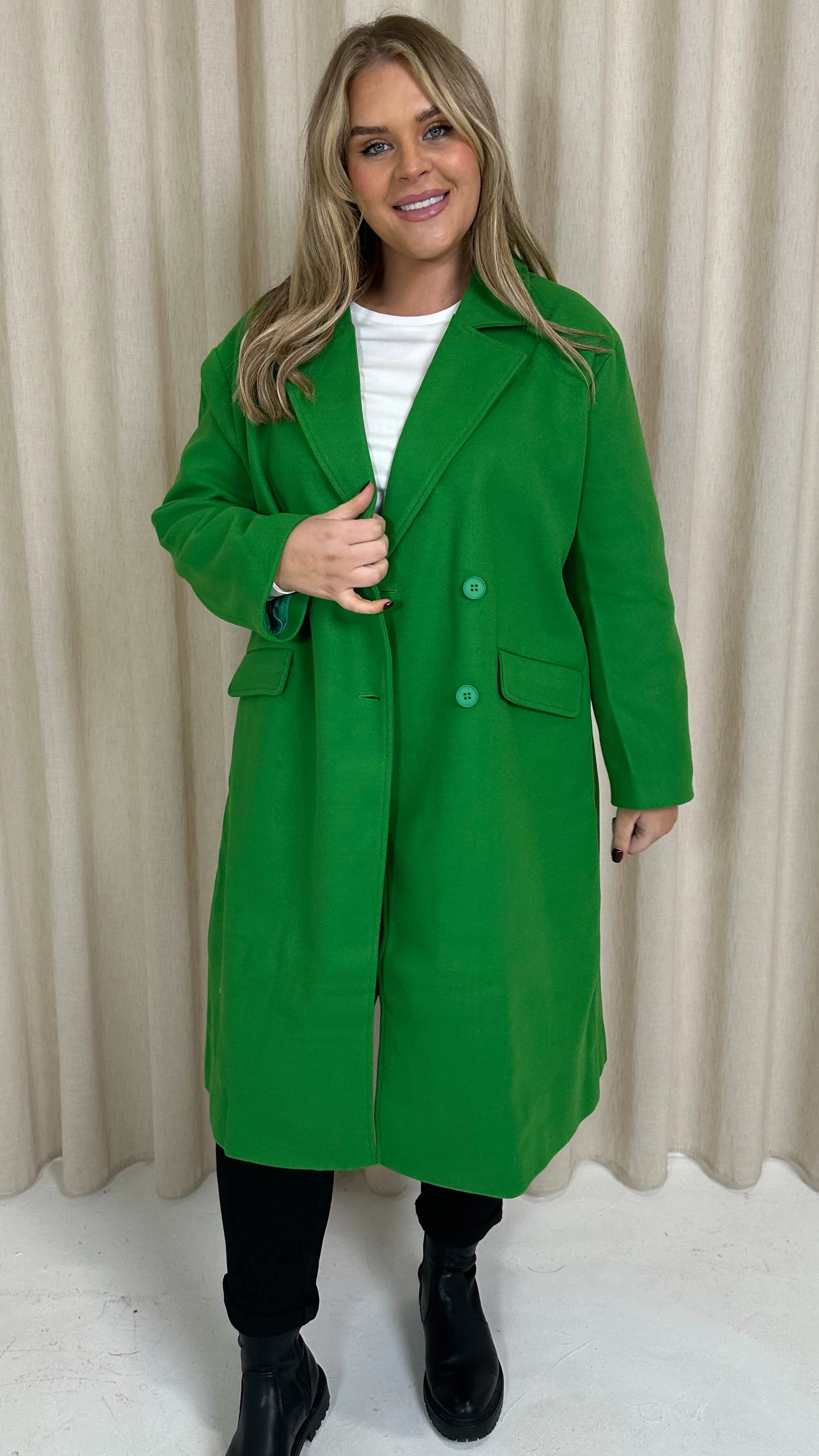 CurveWow Double Breasted Coat Green - Image 4